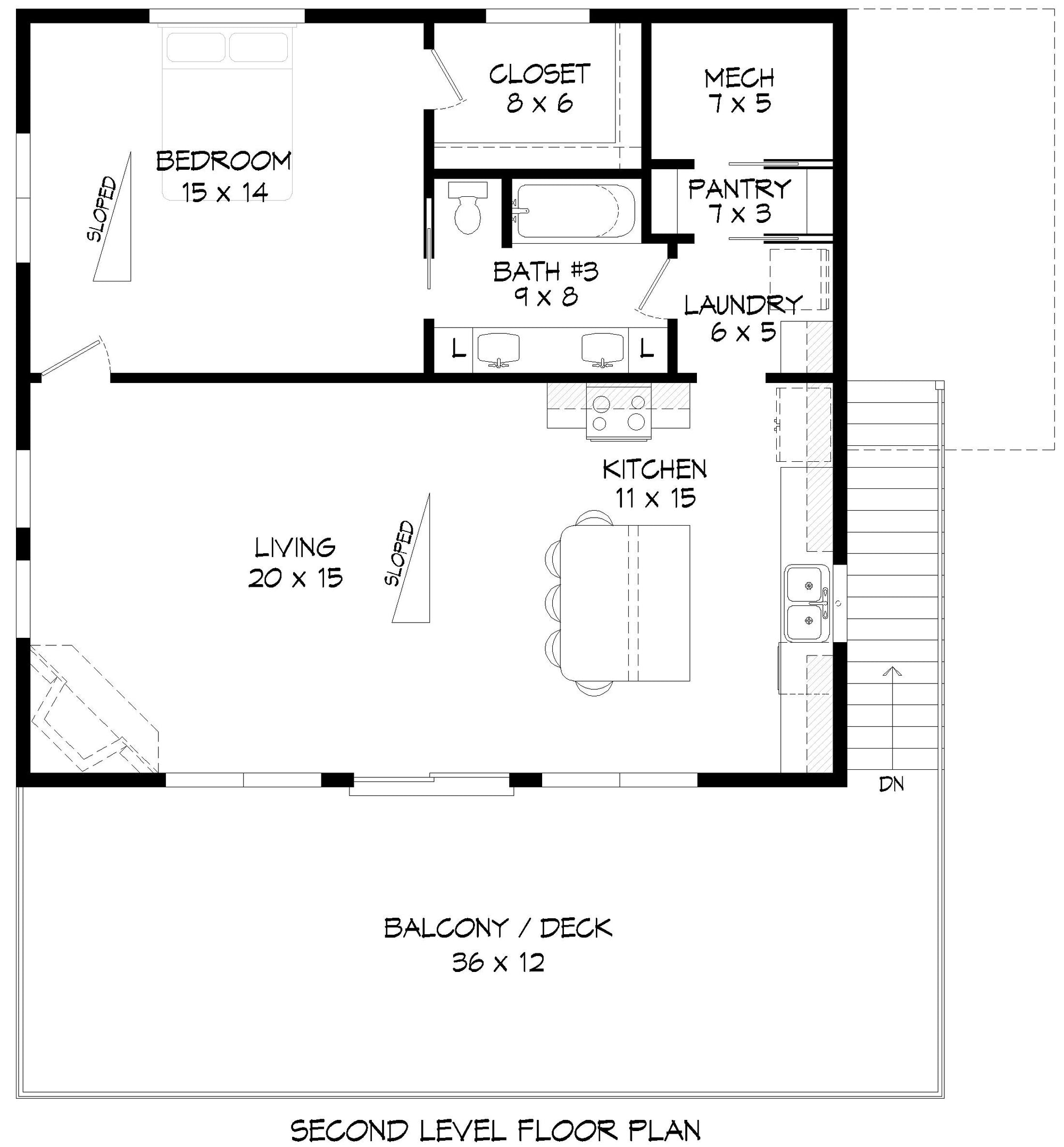 L7915-A Contemporary Mountain ADU House Second Floor Plan, 1 Bedroom, 1 Bathroom | Innsbrook Overlook ADU