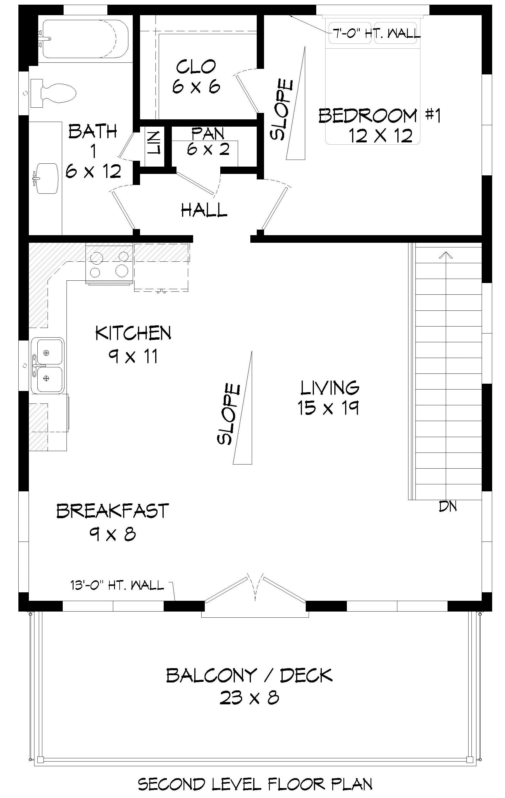 L7983-A Contemporary House Second Floor Plan, 2 Bedrooms, 2 Bathrooms | Wellsville Overlook