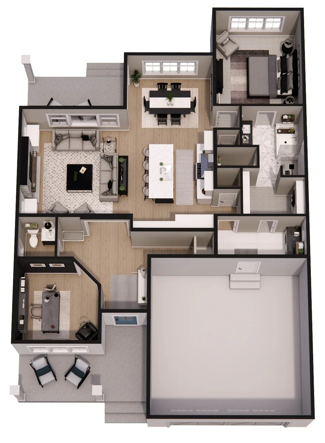 D7344-A Oslo House 3D First Floor Plan 3 Beds 2.5 Baths