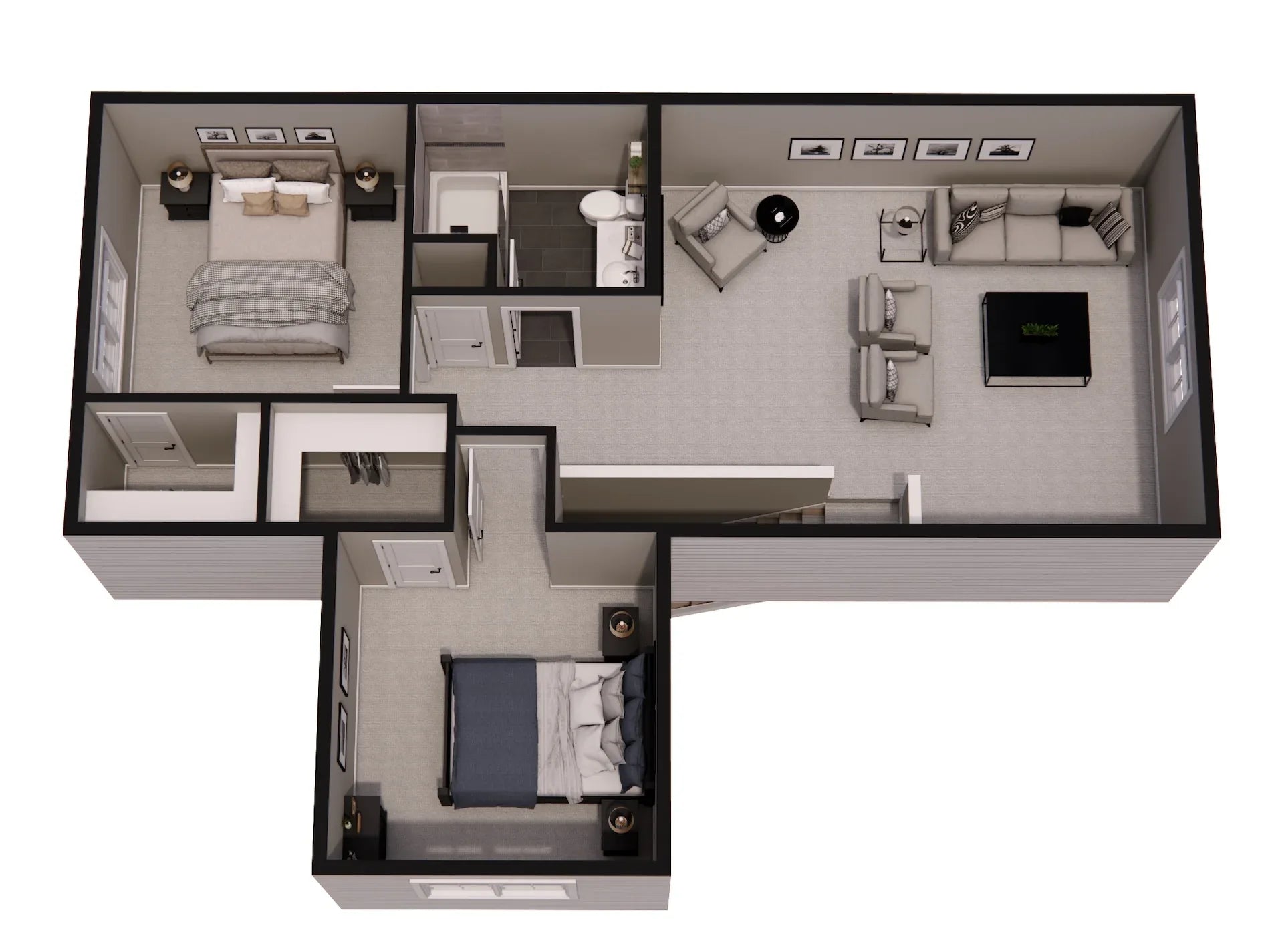 D7344-A Oslo House 3D Second Floor Plan 3 Beds 2.5 Baths