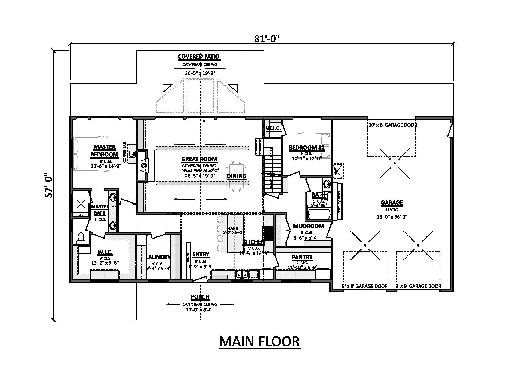 AJ7709-A Modern Barndominium House First Floor Plan, 2 Bedrooms, 2 Bathrooms | Plan 1058