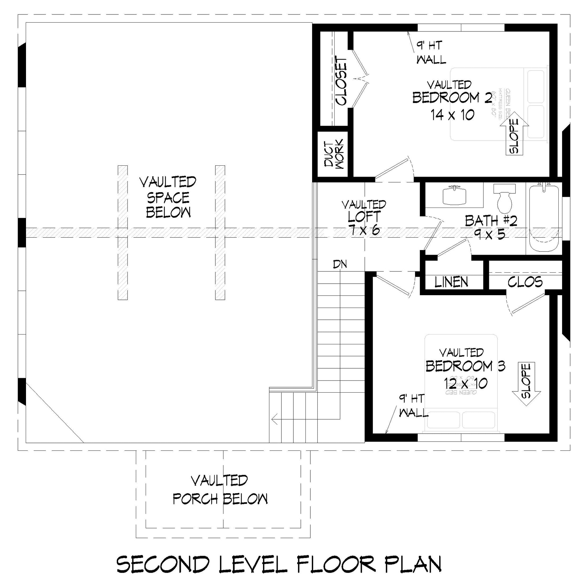 L7801-A Mountain House Second Floor Plan, 3 to 5 Bedrooms, 2 or 3 Bathrooms | Pine Haven 5.5