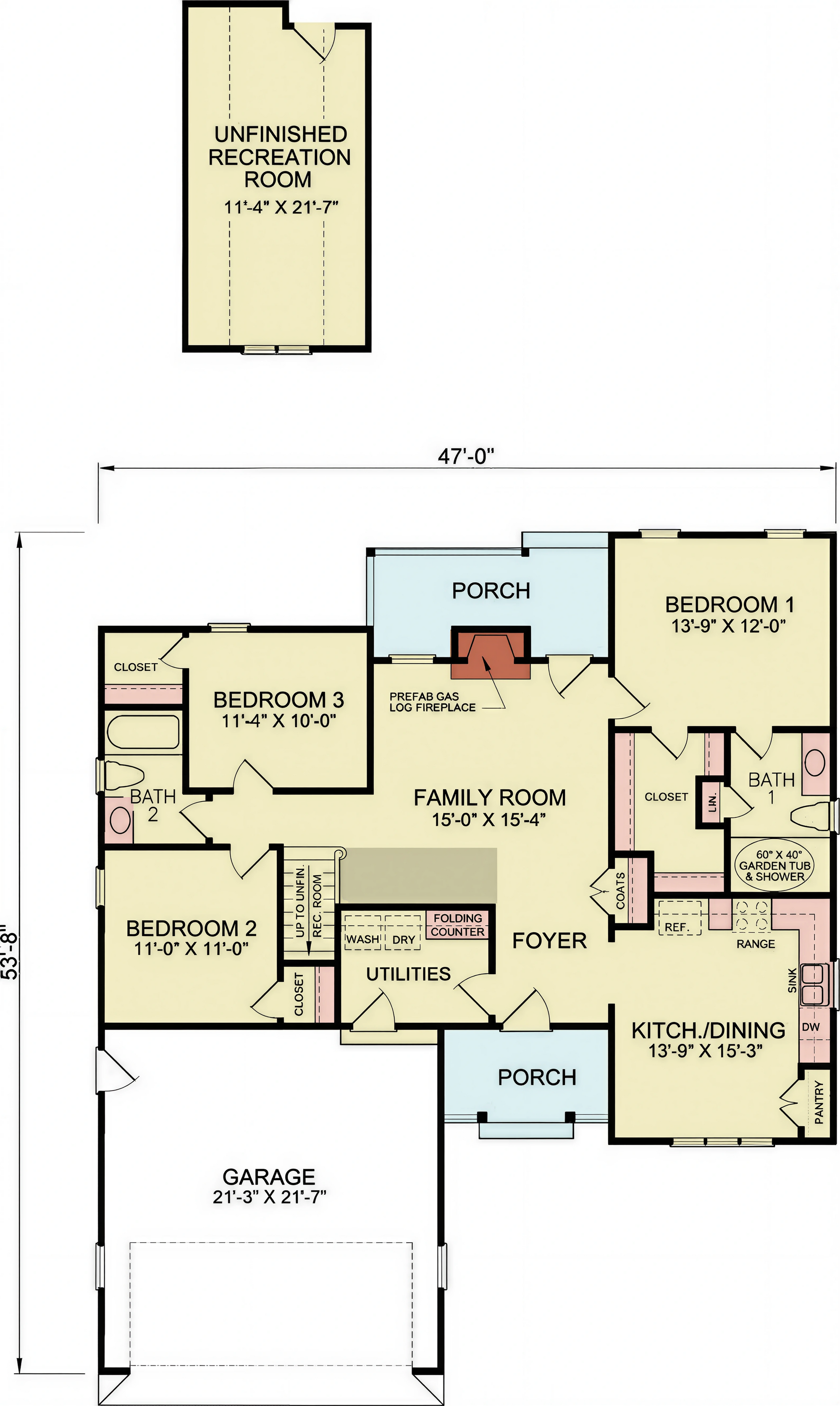 A8157-A Faxon House Plan First Floor Plan, 3 Bedrooms, 2 Bathrooms, Traditional House Plan