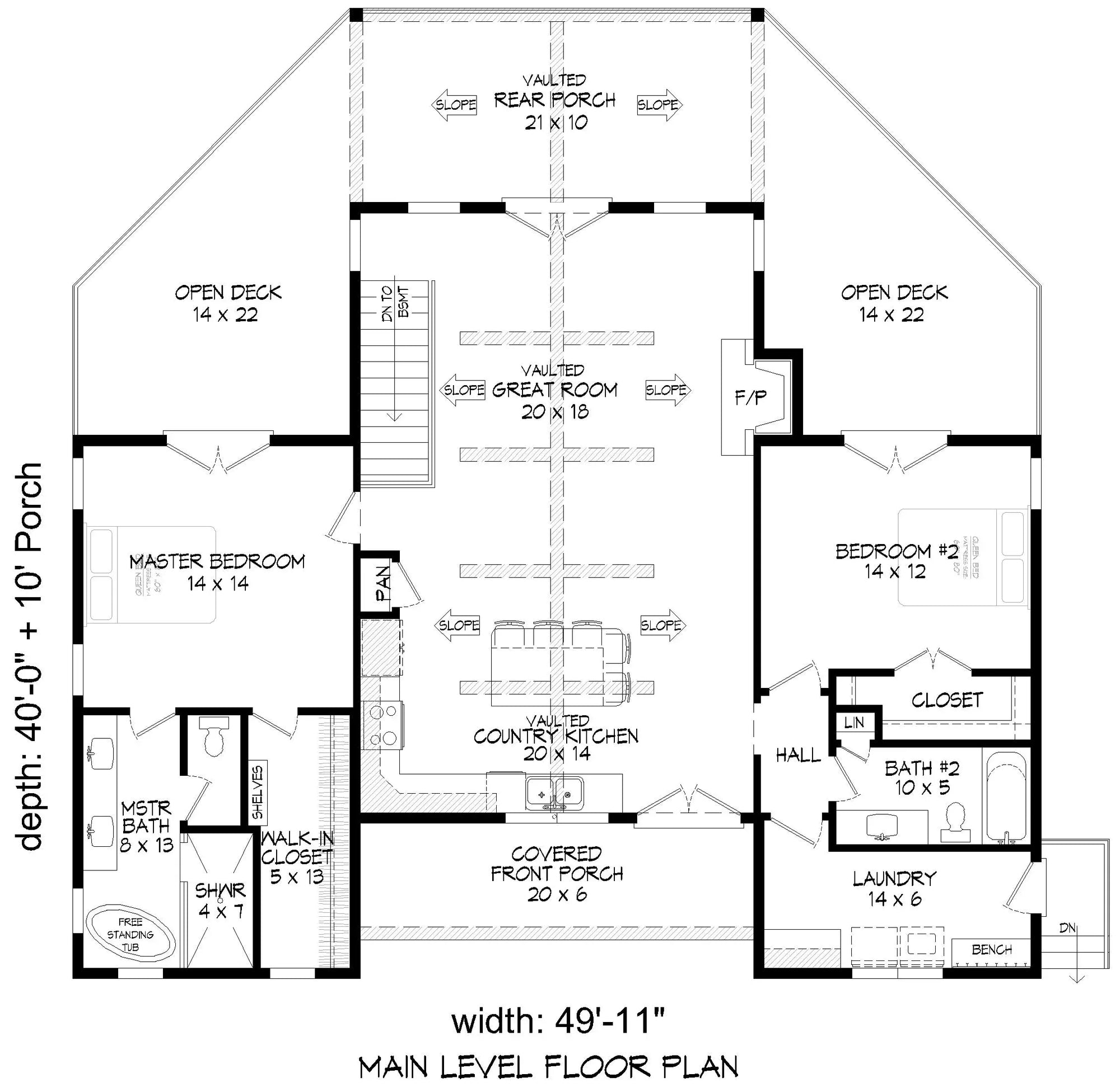 L7306-A Riverside Retreat House First Floor Plan 2 Beds 2 Baths