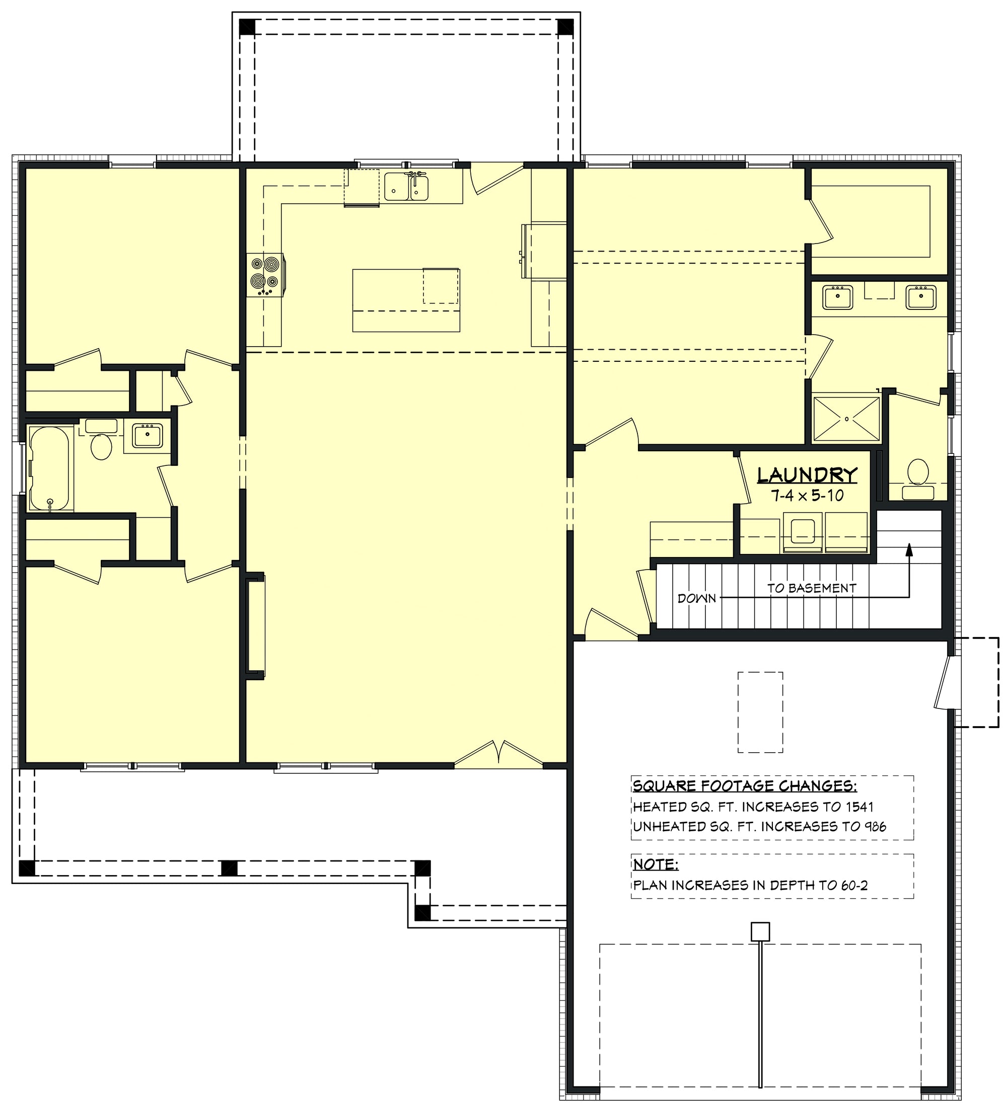 H8054-A Modern Farmhouse Basement Stair Location Floor Plan, 3 Bedrooms, 2 Bathrooms | Martin Branch 1523