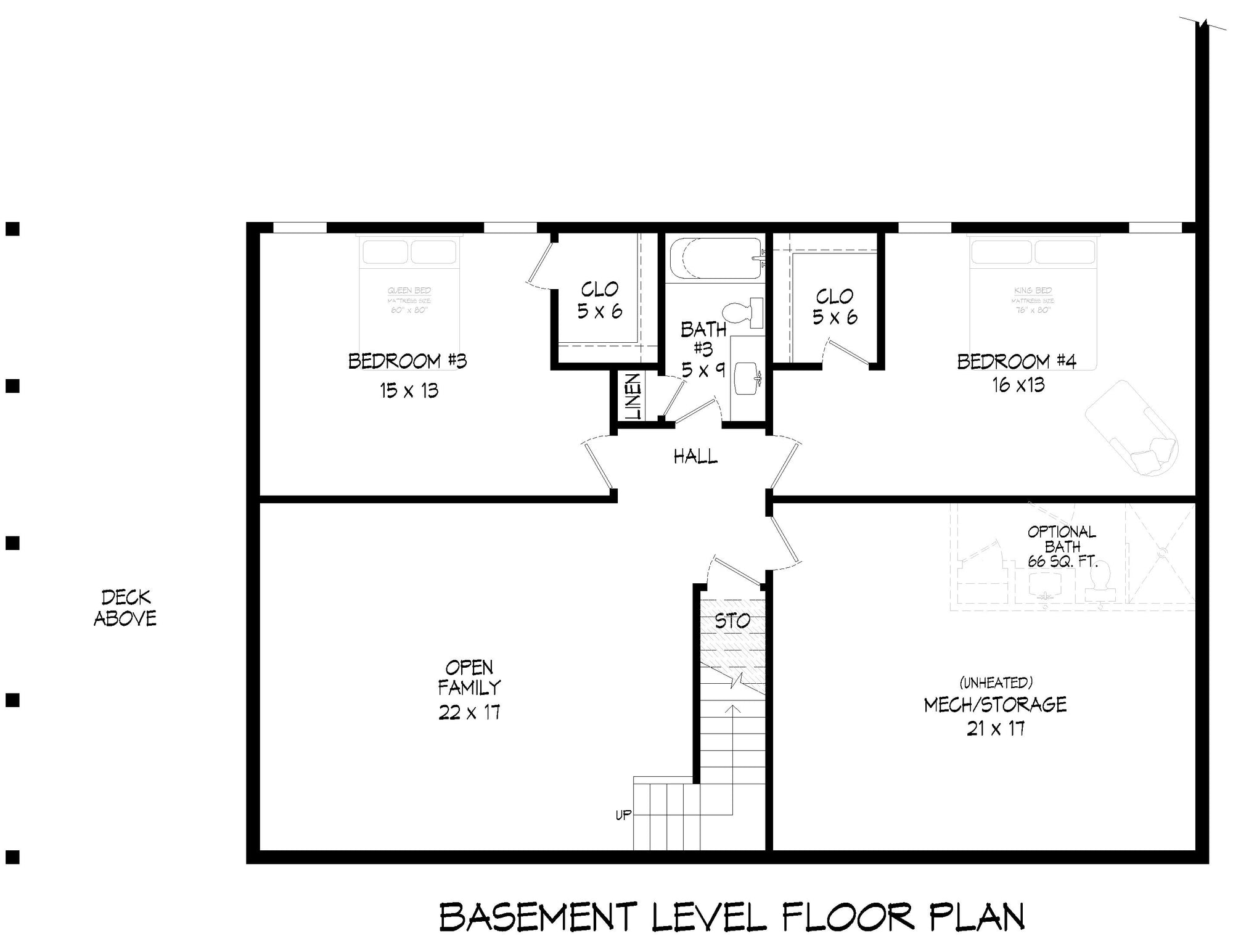 L7920-A Traditional House Basement Floor Plan, 4 Bedrooms, 3.5 Bathrooms | Scenic Pine 2