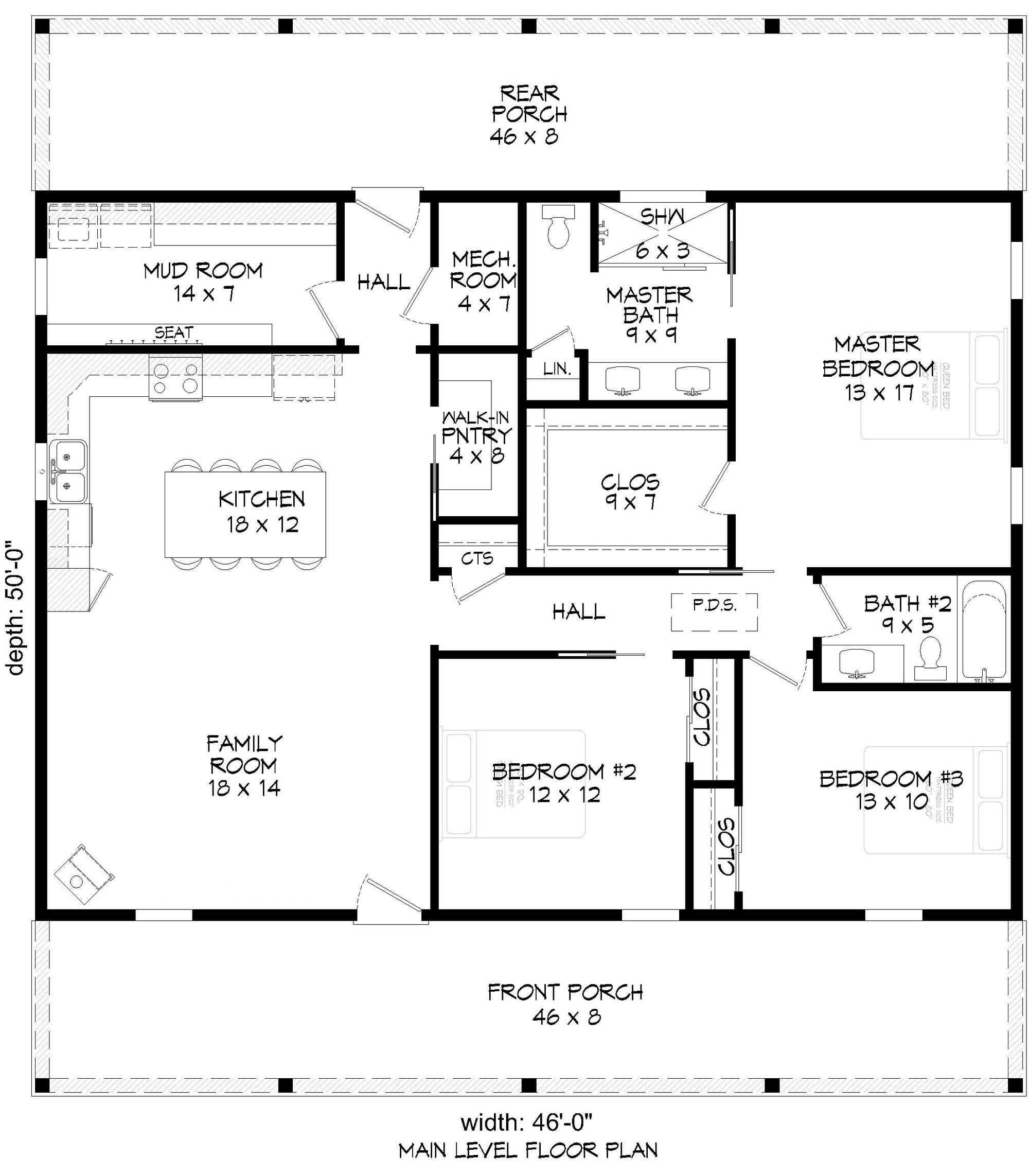 L7802-A Modern Farmhouse First Floor Plan, 2 Bedrooms, 2 Bathrooms | St. Joe Farmhouse 2