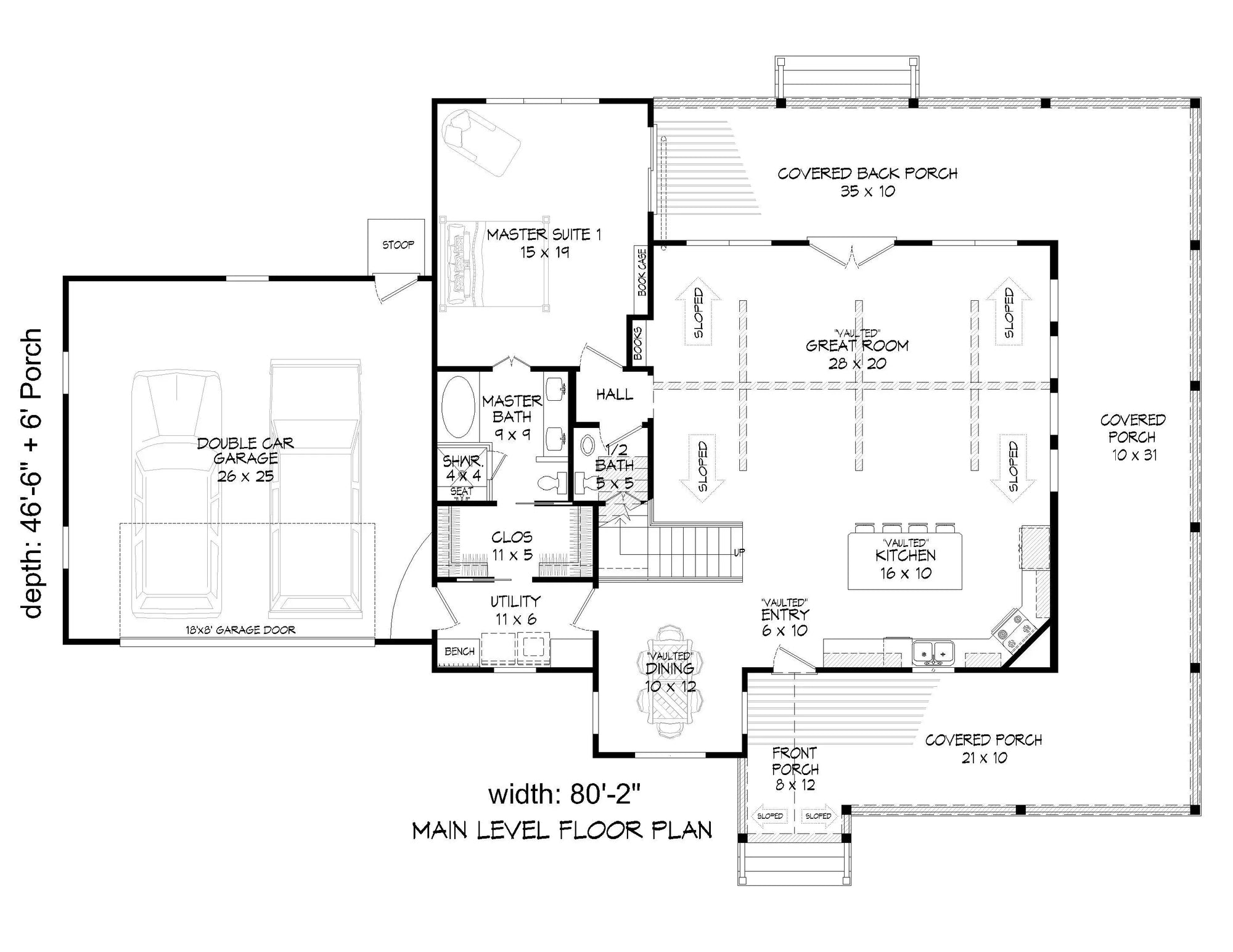 L7300-A Cedar Creek House First Floor Plan 3 Beds 2.5 Baths