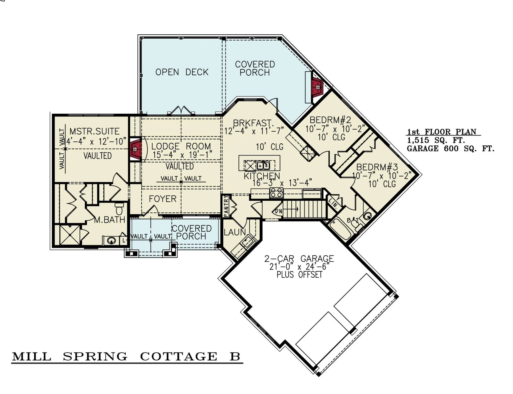Mill Spring Cottage B House Plan - Archival Designs House Plans, floor plan