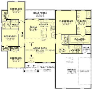 h7275-a prescott house first floor plan 4 beds 2 baths