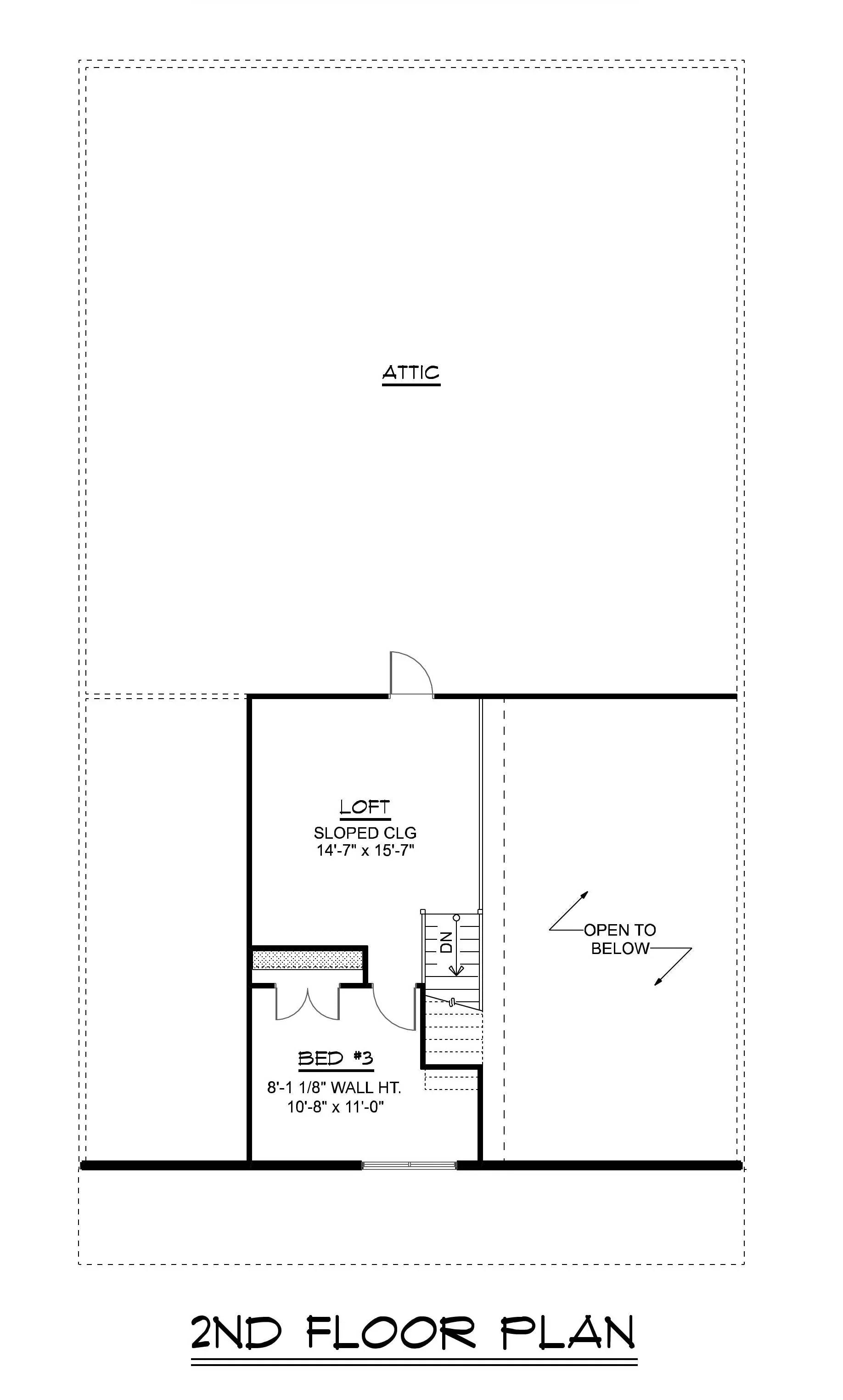 Q7441-A 19115 House Second Floor Plan 3 Beds 2 Baths