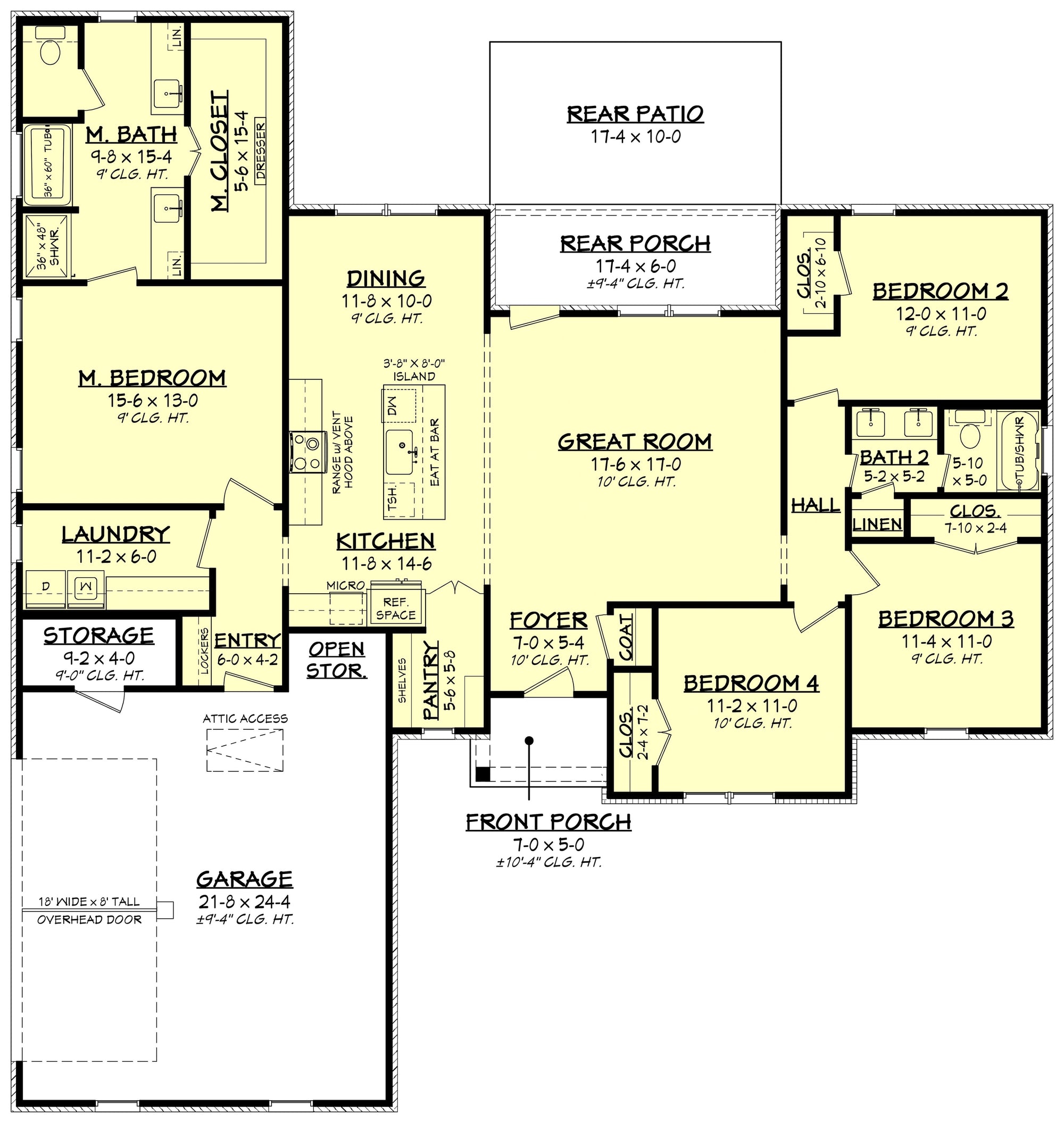 H7901-A Ranch House First Floor Plan, 4 Bedrooms, 2 Bathrooms | Waverly House Plan 1917