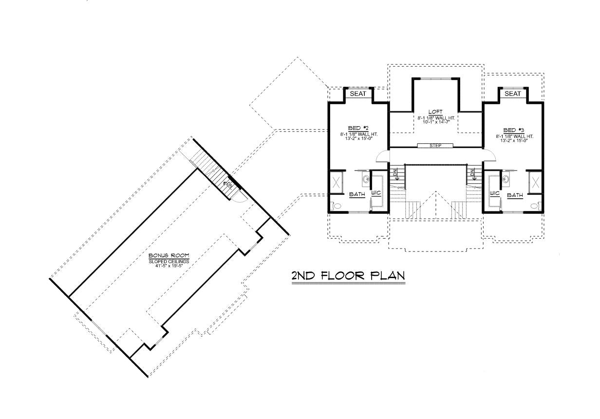 Q8419-A Country House Second Floor Plan, 3 to 5 Bedrooms, 3.5 to 4.5 Bathrooms | 2056 House Plan
