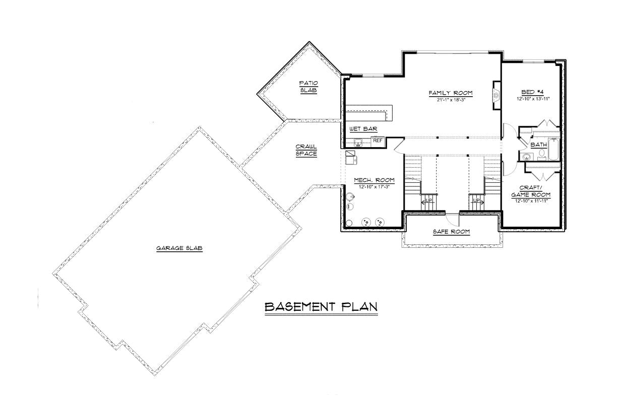 Q8419-A Country House Basement Floor Plan, 3 to 5 Bedrooms, 3.5 to 4.5 Bathrooms | 2056 House Plan