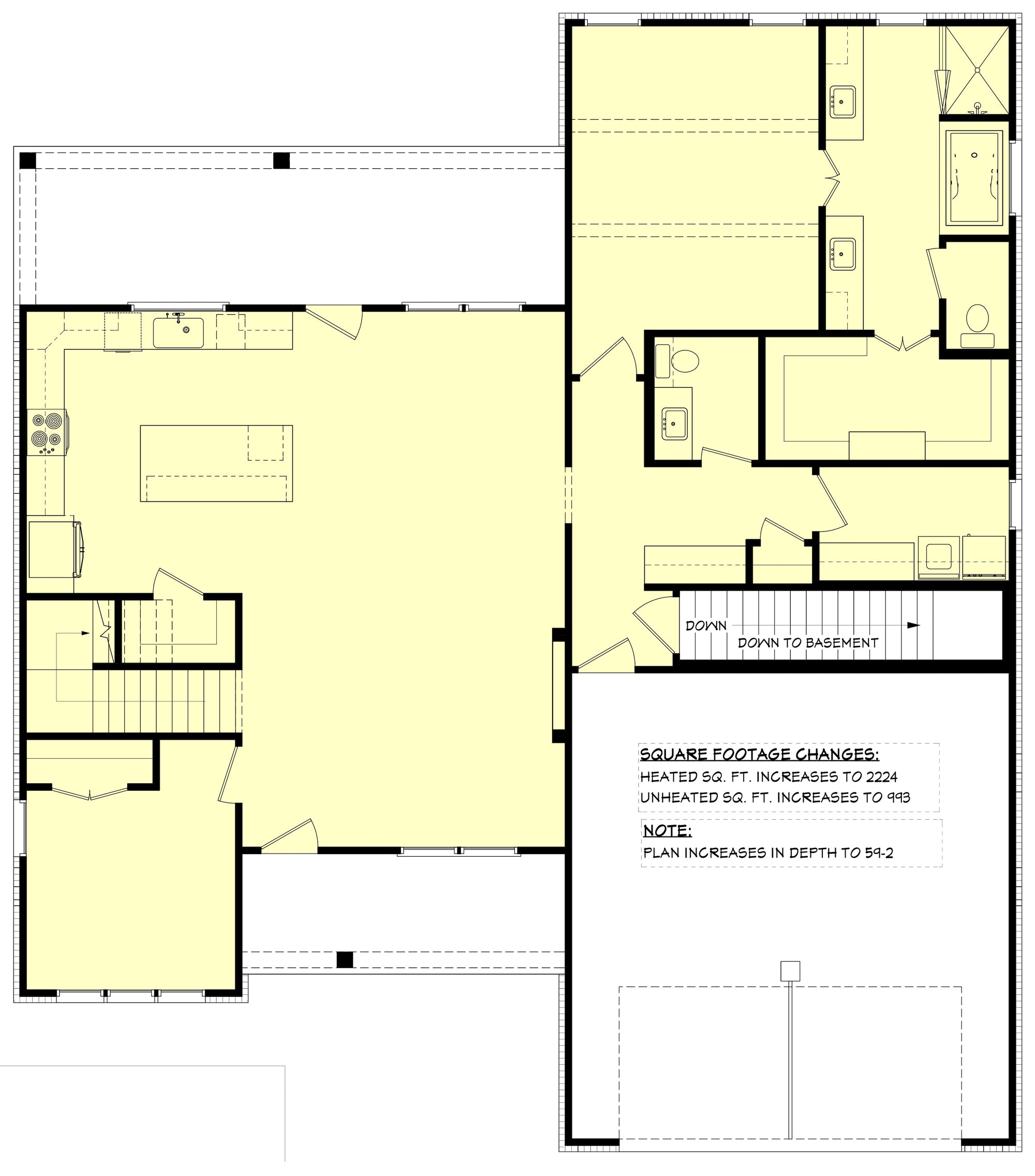 H8378-A Country House Basement Stair Location Floor Plan, 4 Bedrooms, 2.5 Bathrooms | Highgrove House Plan
