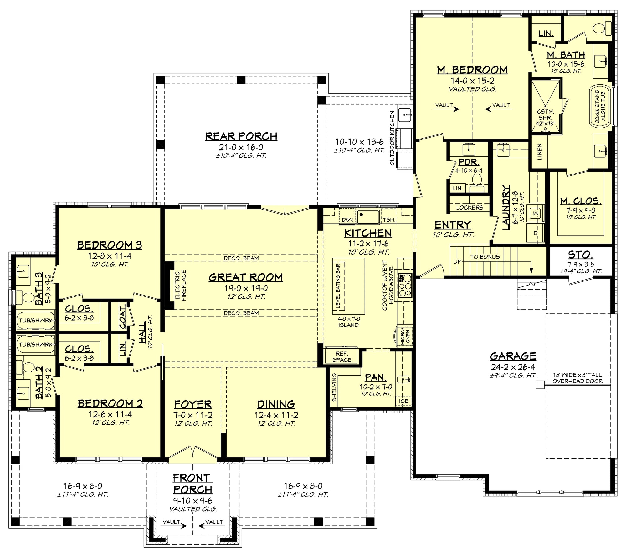 H7639-A Transitional House First Floor Plan, 3 Bedrooms, 3.5 Bathrooms | Fitzgerald House Plan