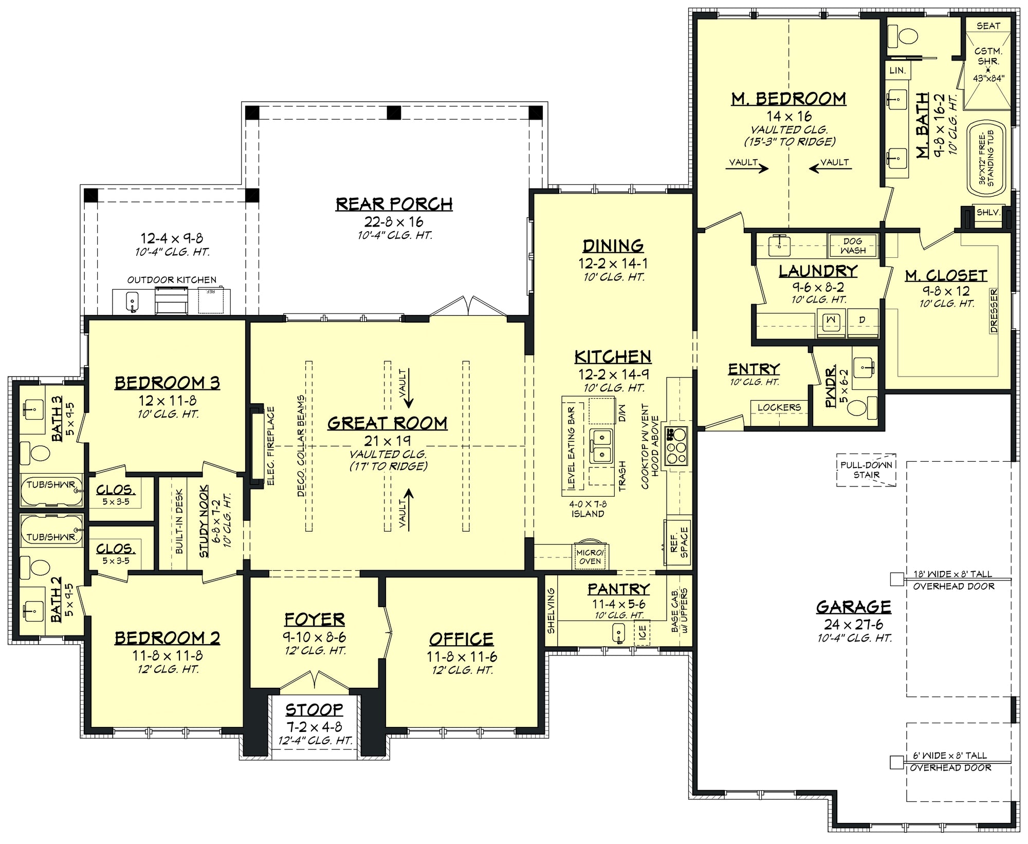 H8123-A Transitional House First Floor Plan, 3 Bedrooms, 3.5 Bathrooms | Haney House Plan