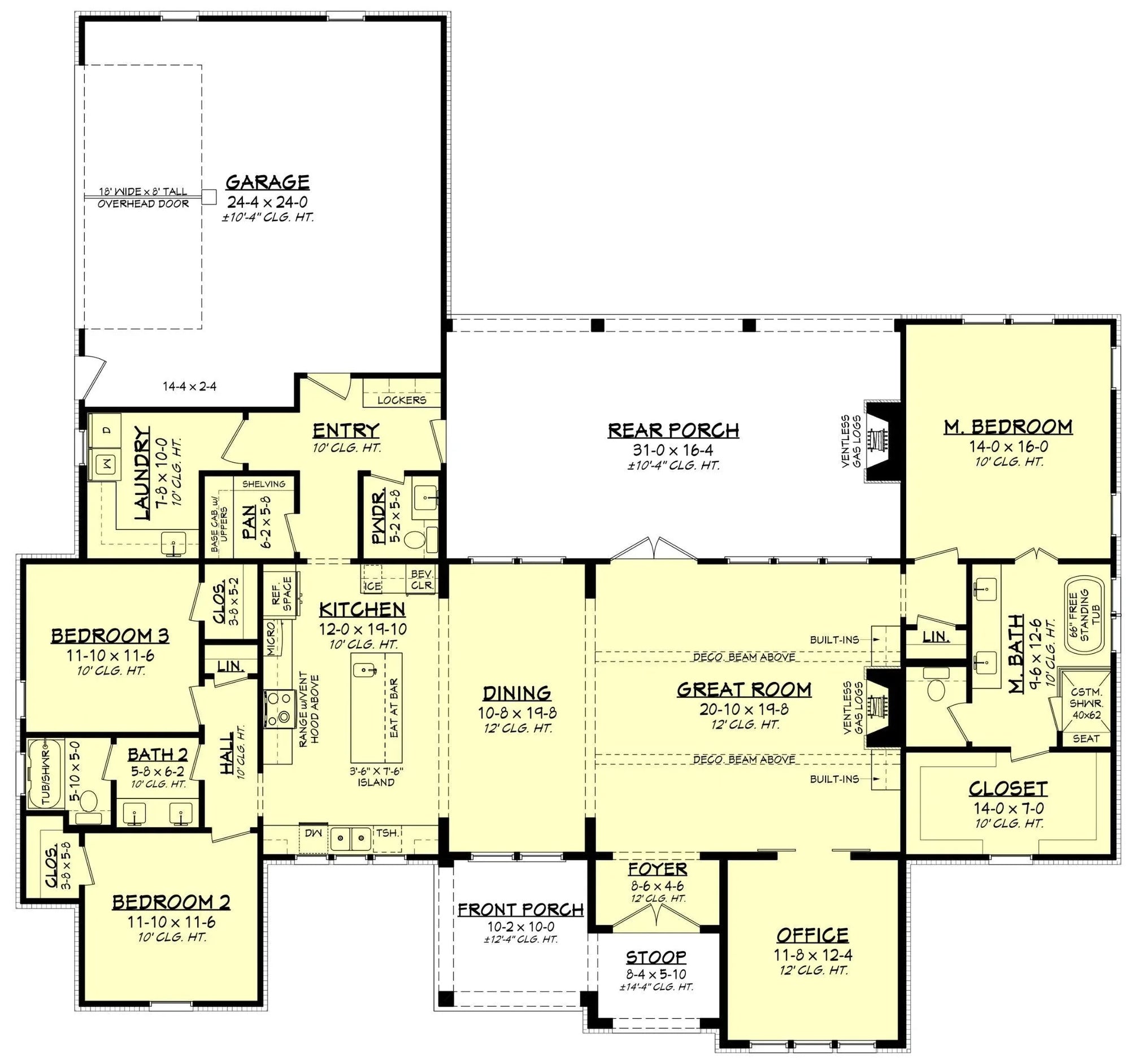H1593-A Modern Farmhouse First Floor Plan, 3 Bed, 2.5 Bath | 2397-S House Plan