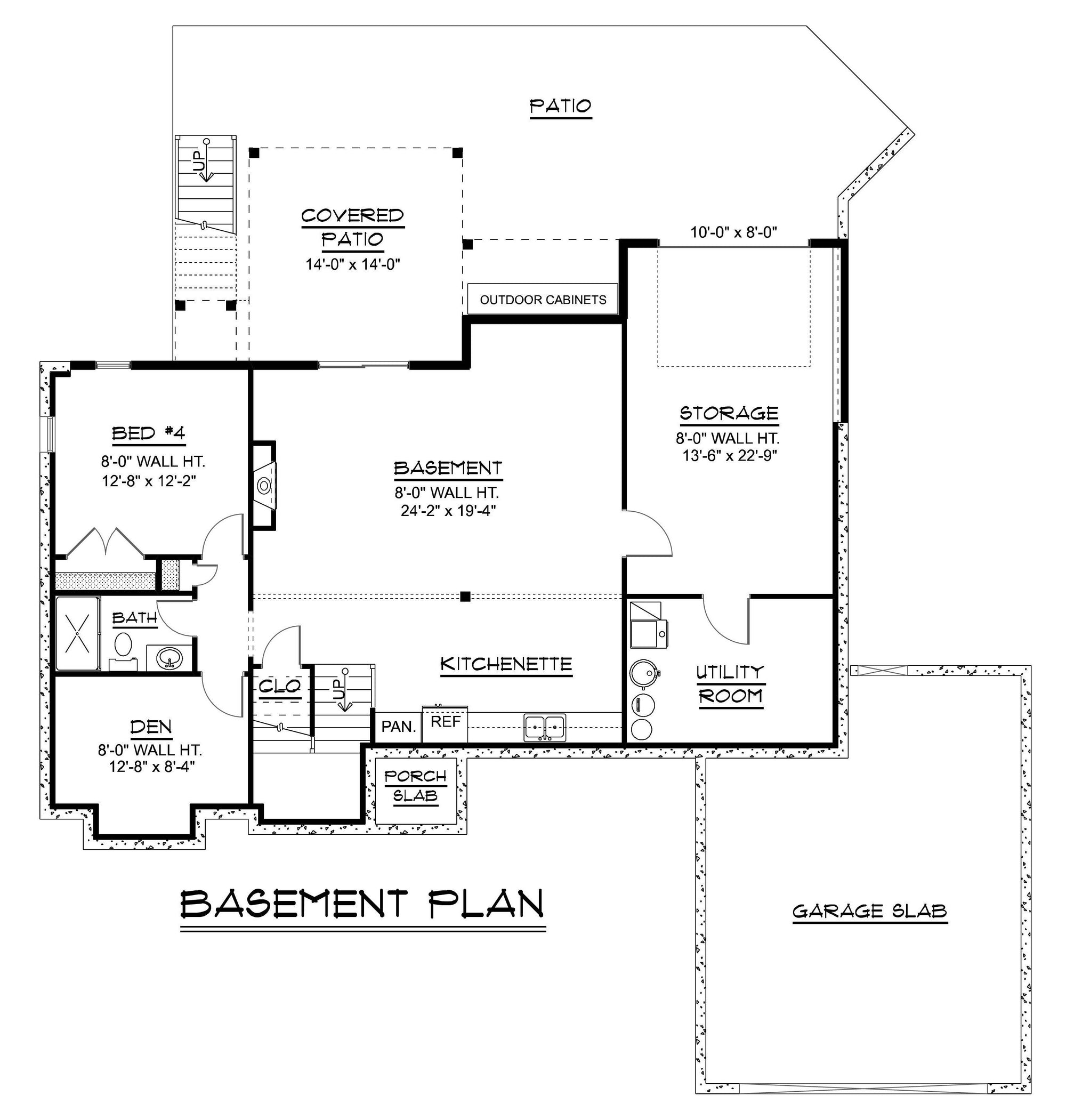Q8099-A New American House Basement Floor Plan, 3 Bedrooms, 2.5 Bathrooms | Plan 24410 House Plan
