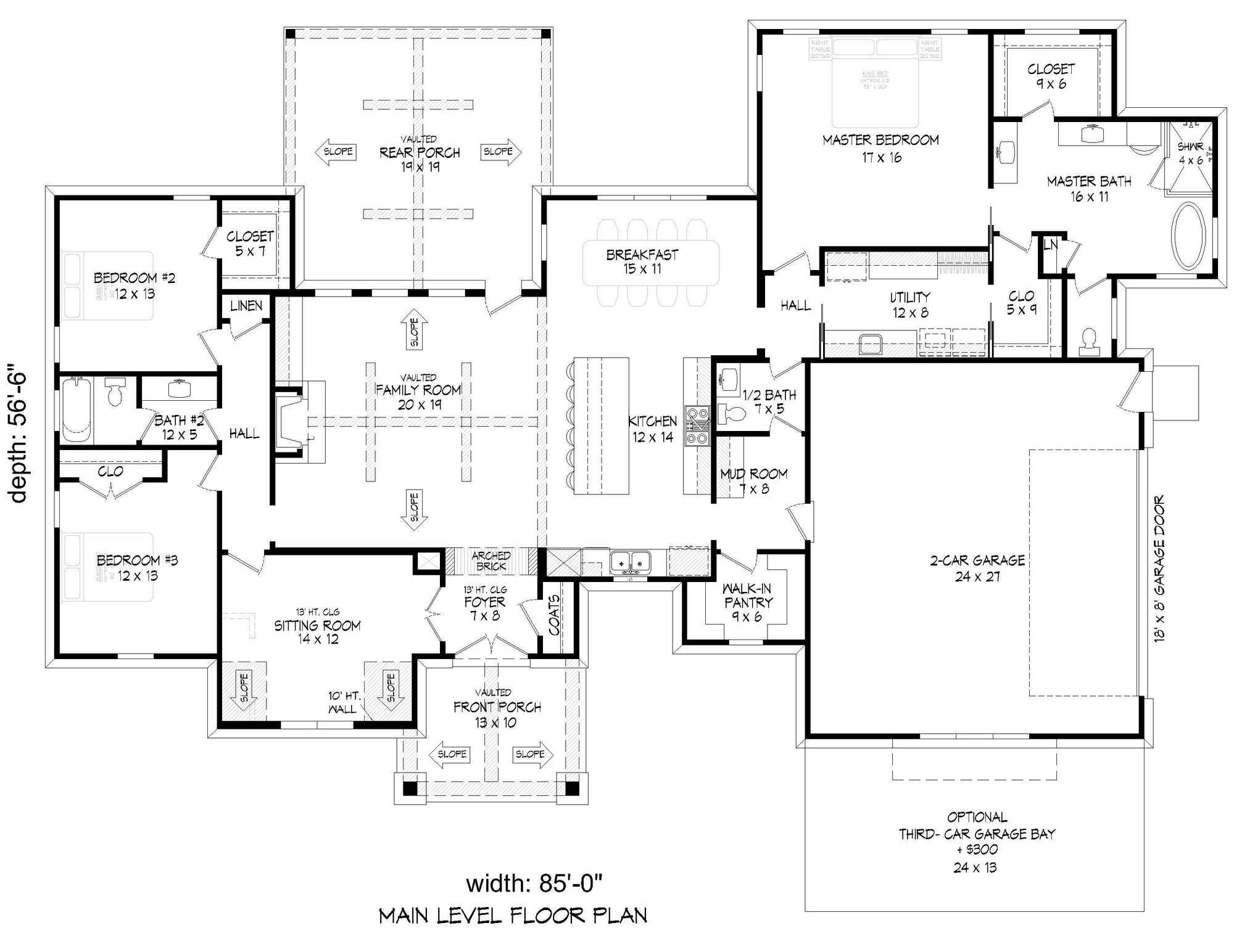 L7873-A Farmhouse House First Floor Plan, 3 Bedrooms, 2.5 Bathrooms | Weatherford Farmhouse