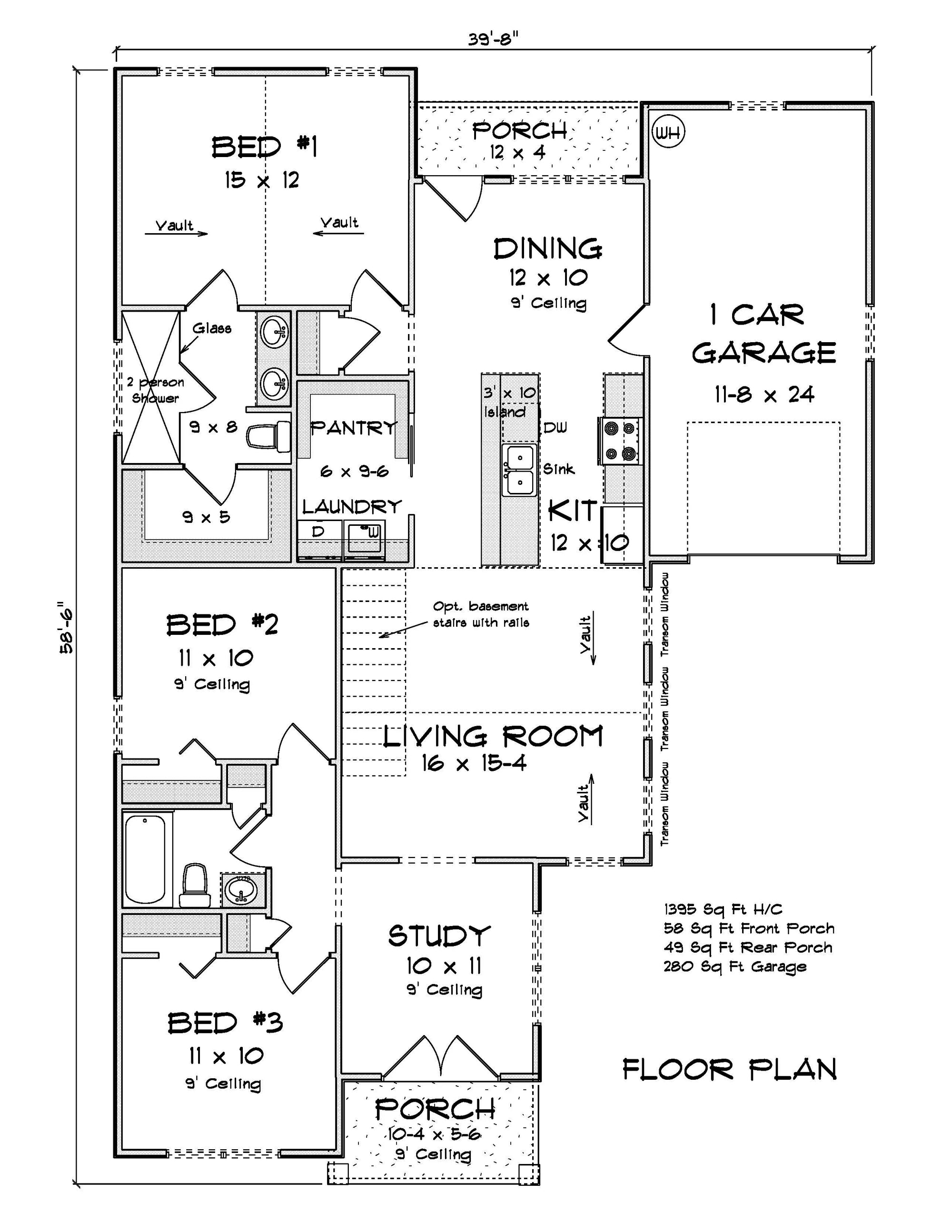 J7212-E House First Floor Plan 3 Bed 2 Bath
