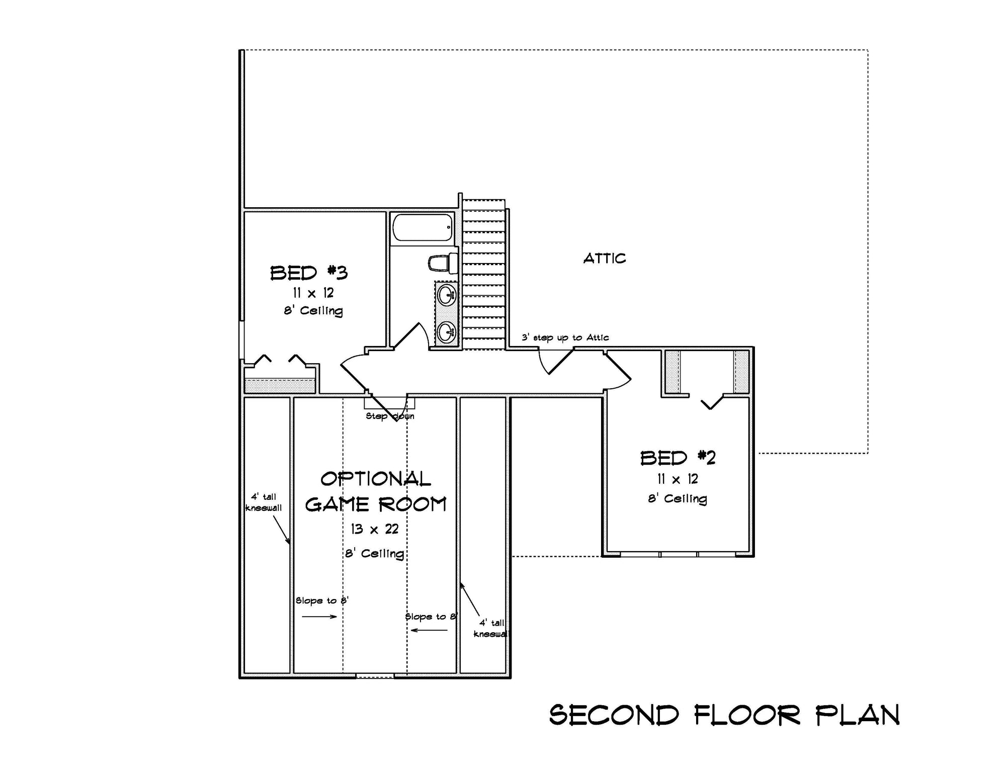J7213-E House Second Floor Plan 3 Bed 2.5 Bath