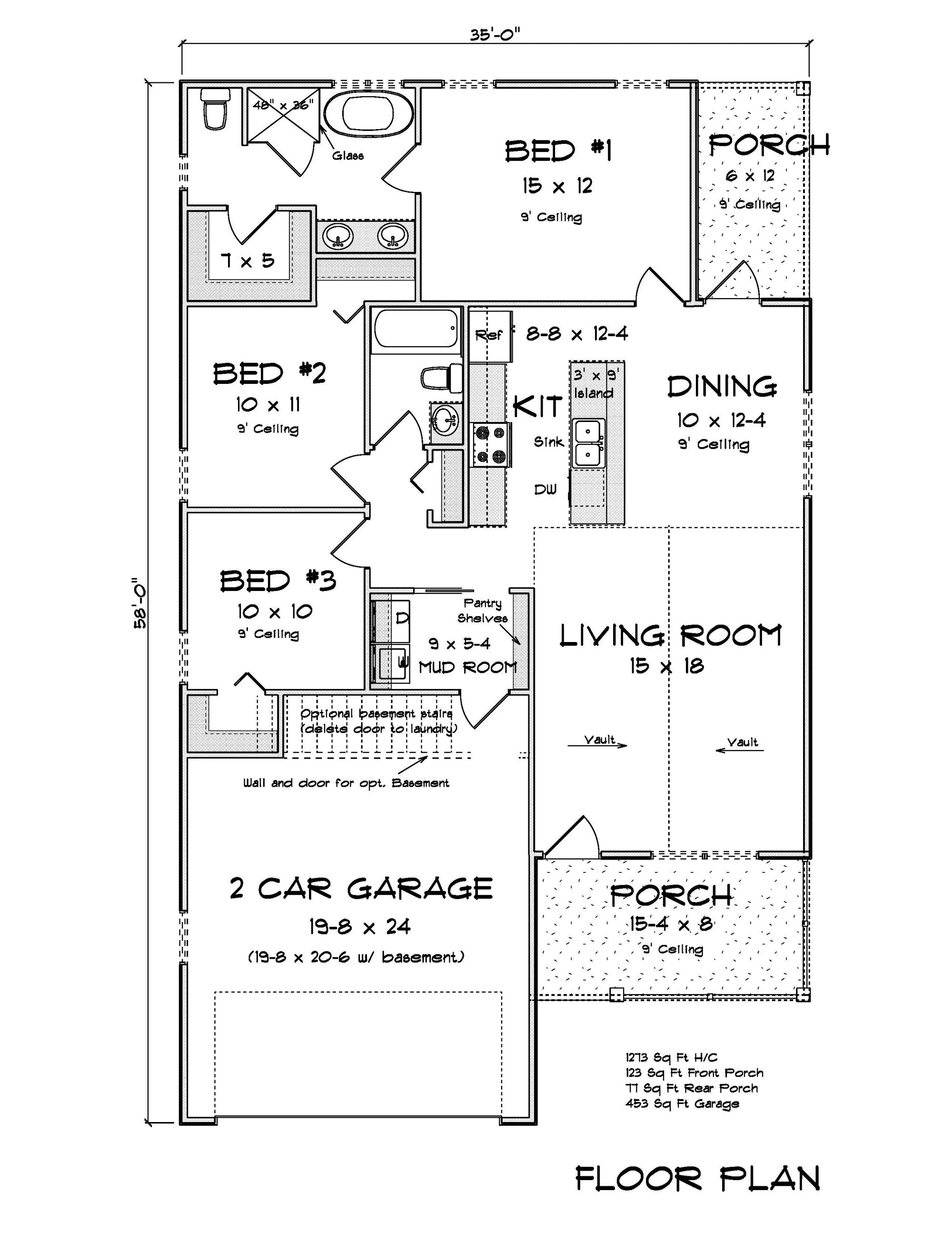 J7214-E House First Floor Plan 3 Bed 2 Bath