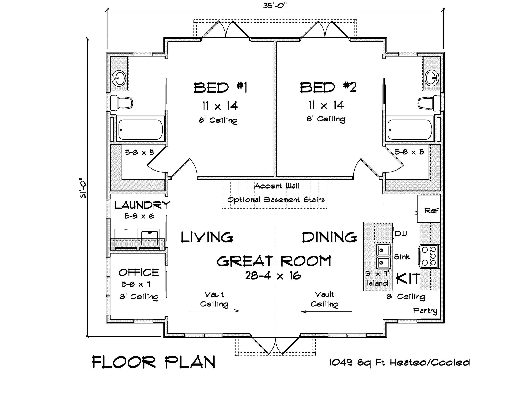 J7217-E House First Floor Plan 2 Bed 2 Bath