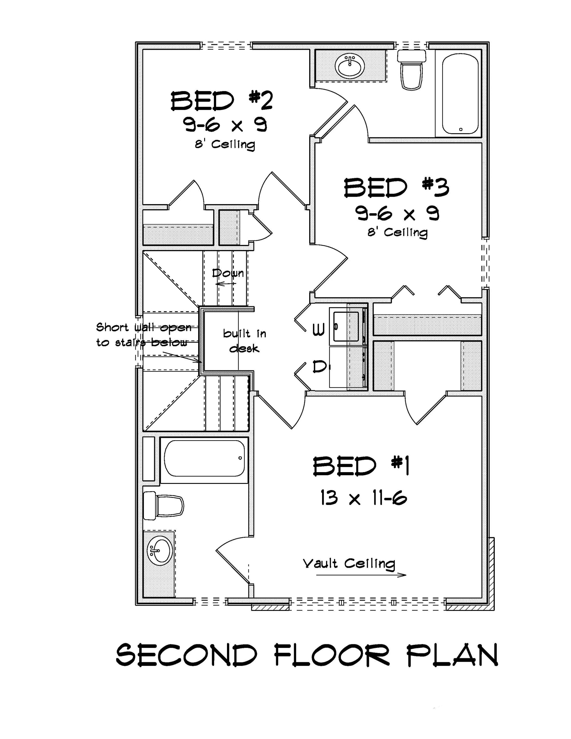 J7224-E House Second Floor Plan 3 Bed 2.5 Bath