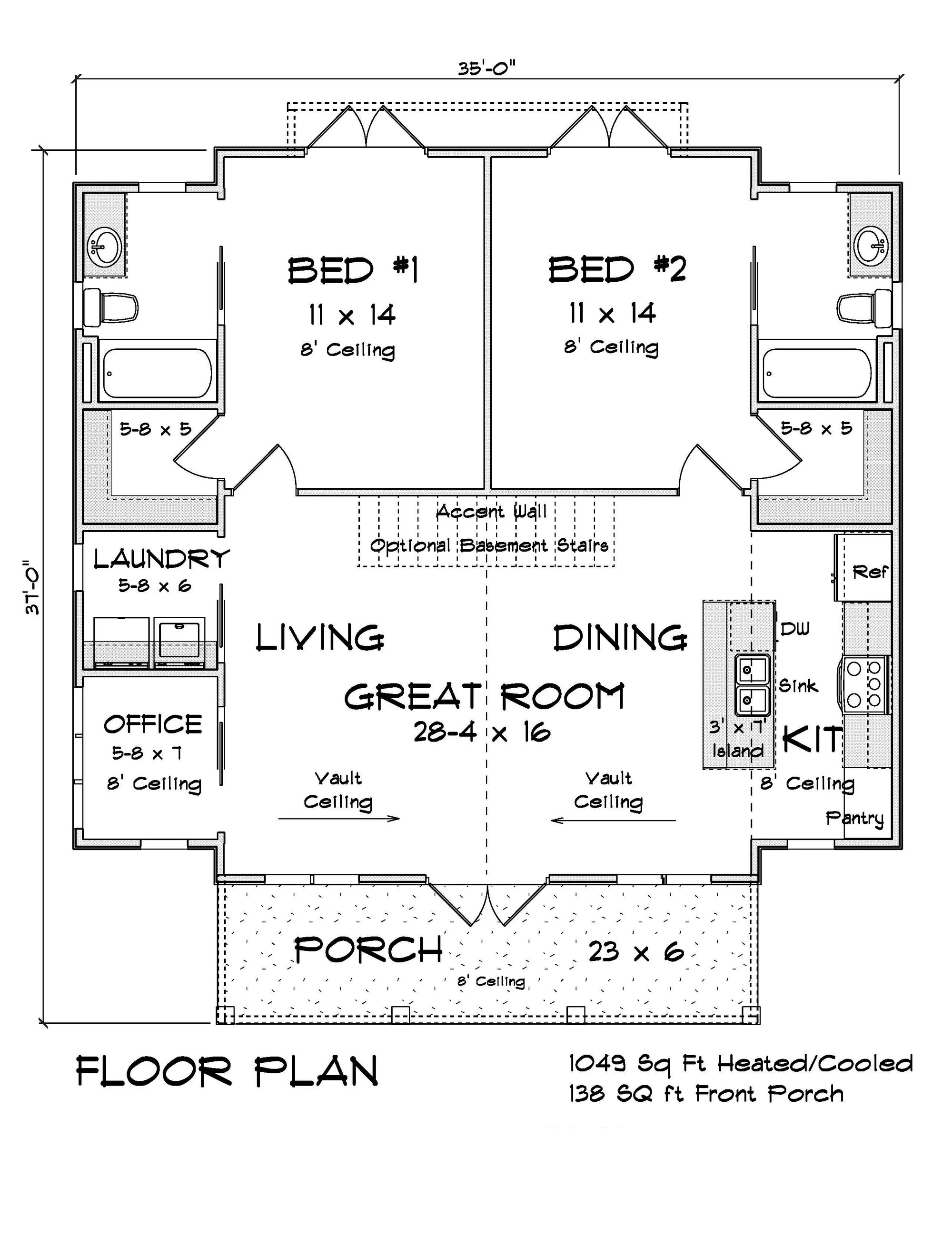 J7225-E House First Floor Plan 2 Bed 2 Bath