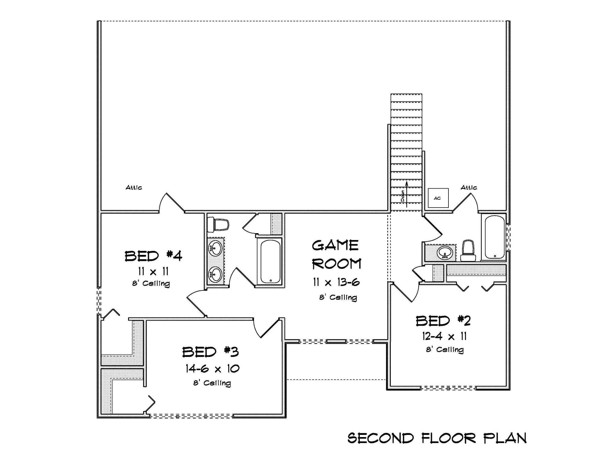 J7228-E House Second Floor Plan 4 Bed 3.5 Bath