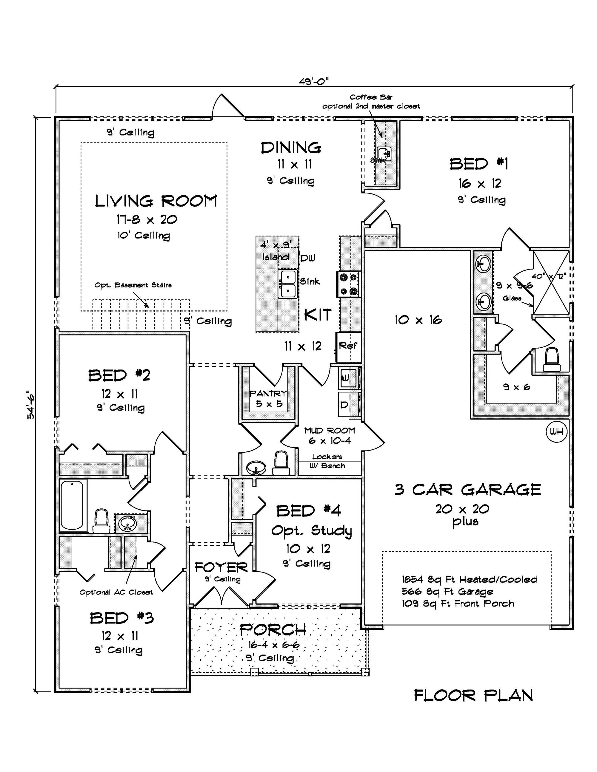 J7230-E House First Floor Plan 4 Bed 2.5 Bath