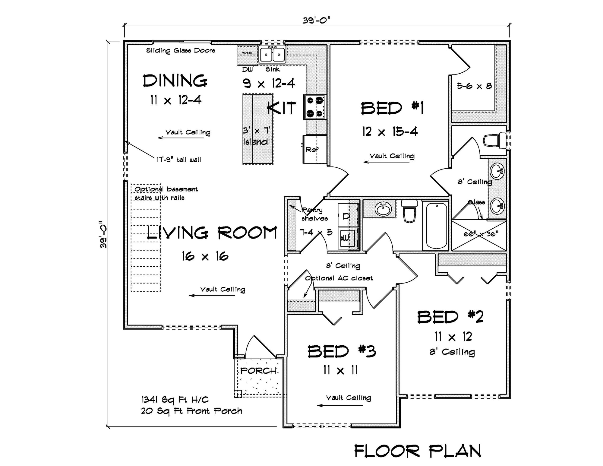 J7232-E House First Floor Plan 3 Bed 2 Bath