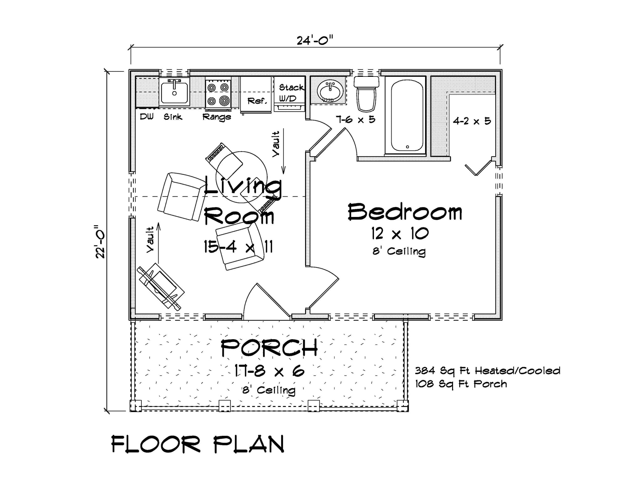 J7245-E House First Floor Plan 1 Bed 1 Bath