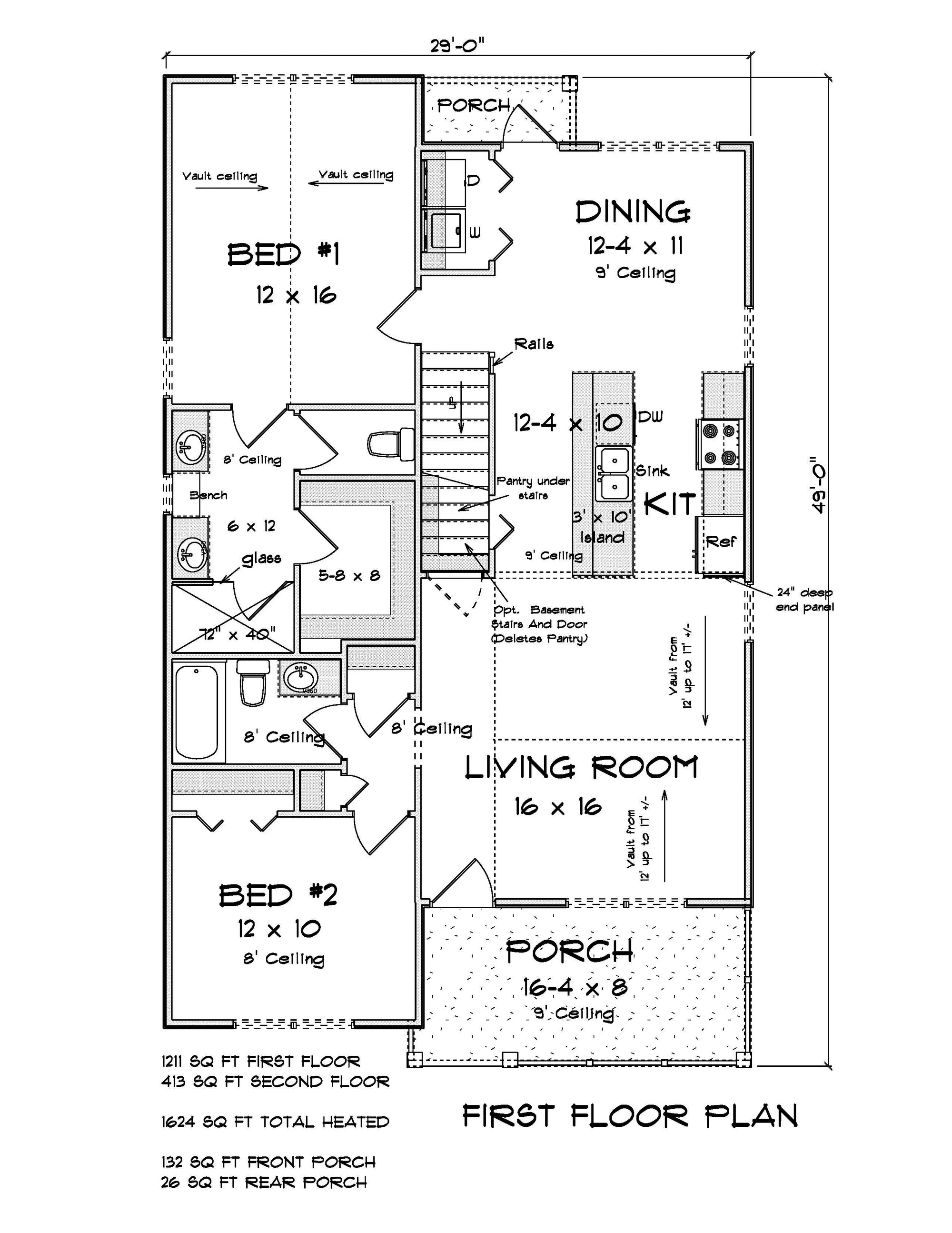 J7246-E House First Floor Plan 4 Bed 3 Bath