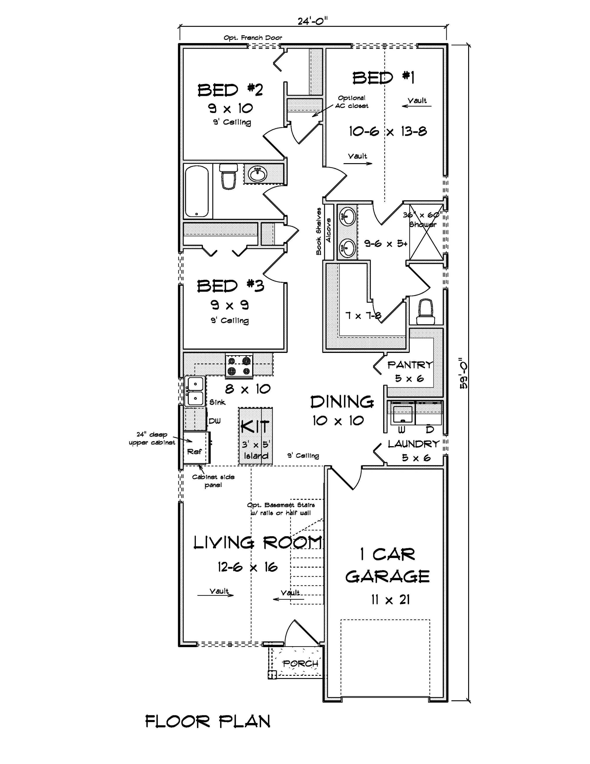 J7254-E Overlook House First Floor Plan 3 Bed 2 Bath