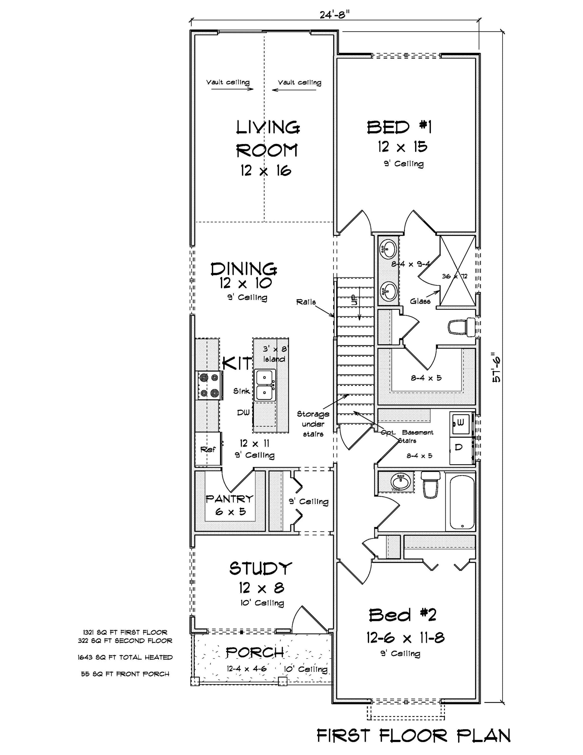 J7399-E 24591 House First Floor Plan 3 Beds 3 Baths