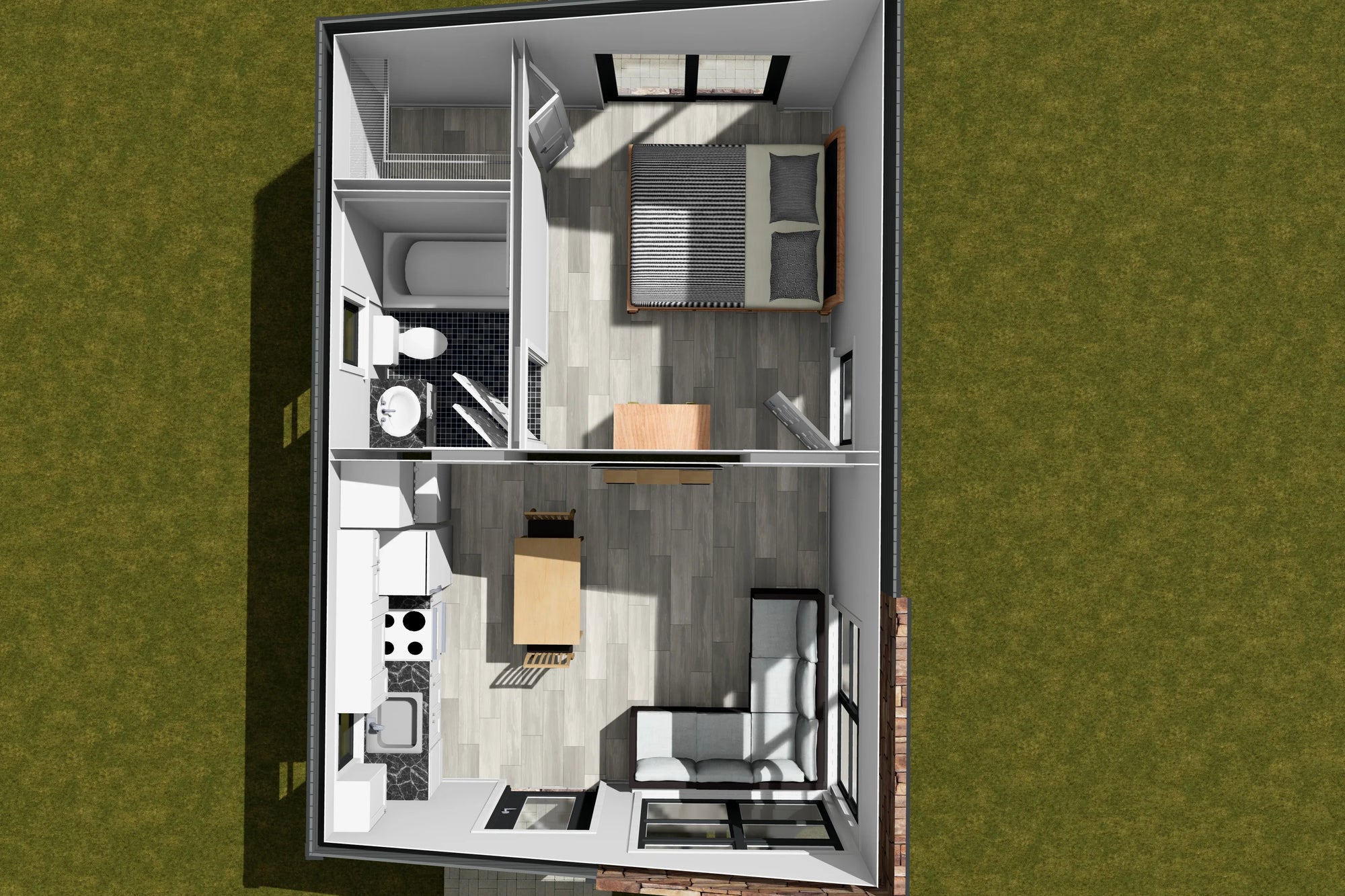 J7400-E 24592 House First Floor Plan 1 Bed 1 Bath
