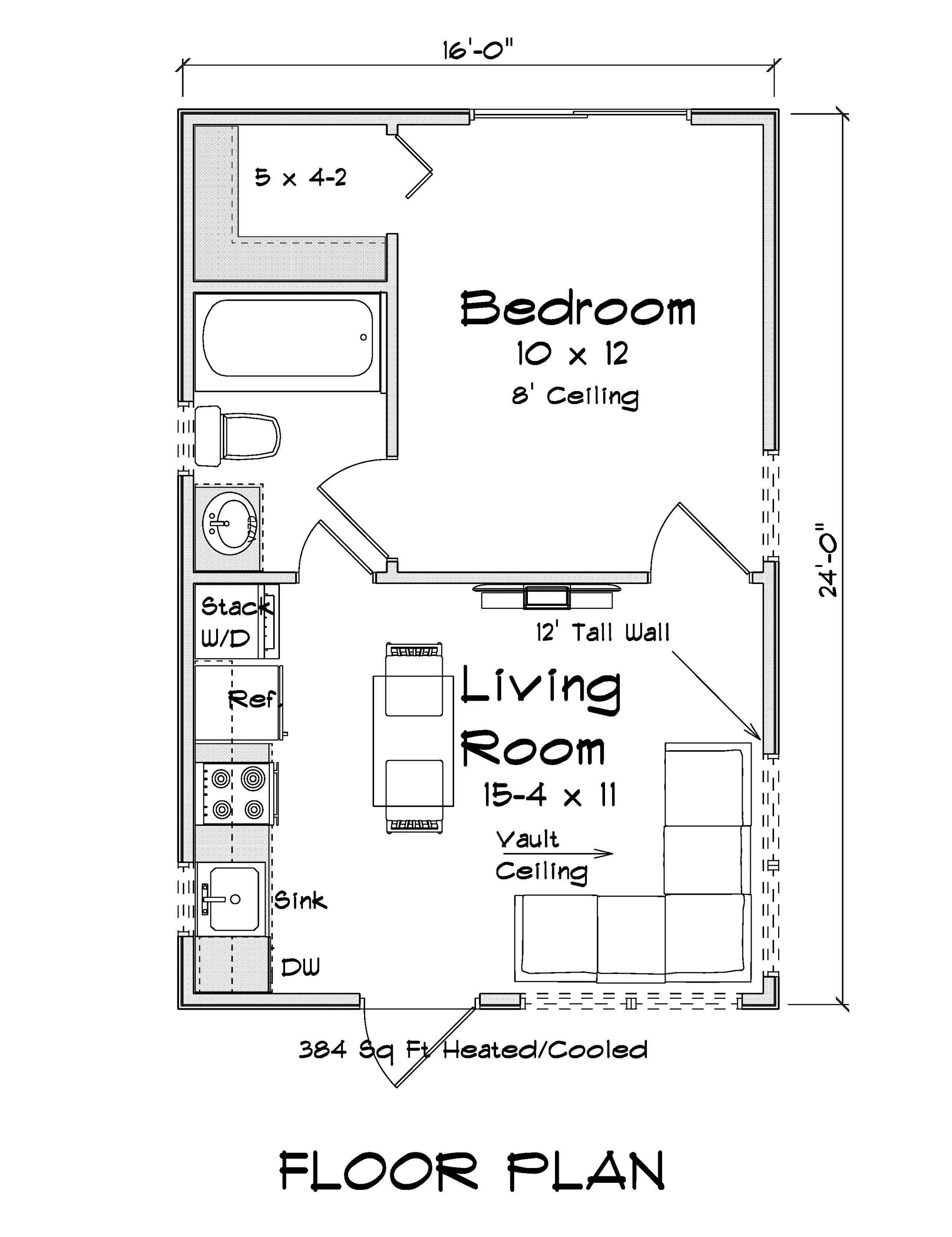 J7400-E 24592 House First Floor Plan 1 Bed 1 Bath