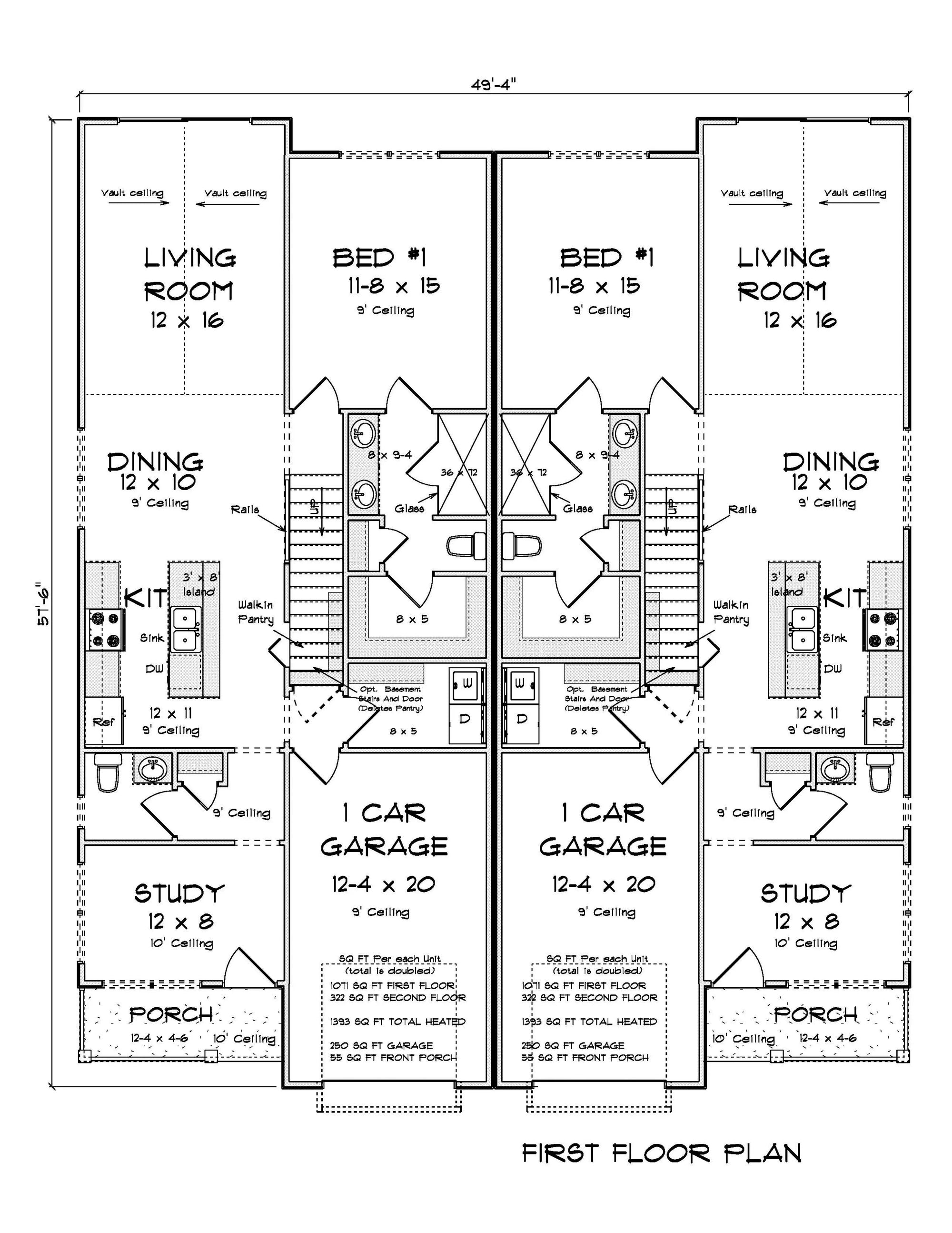 J7401-E 24593 House First Floor Plan 2 Beds 2.5 Baths