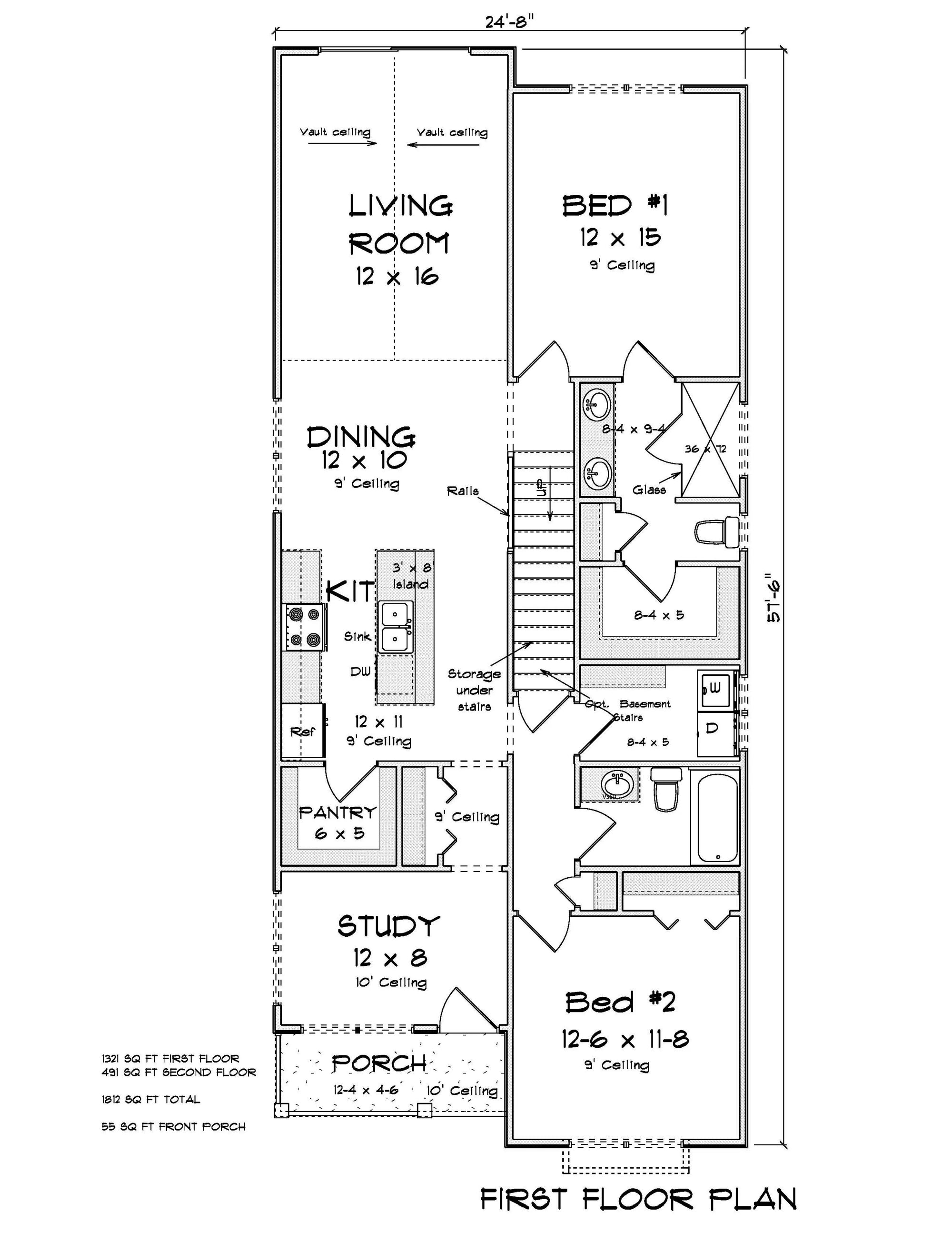 J7407-E 24599 House First Floor Plan 4 Beds 3 Baths