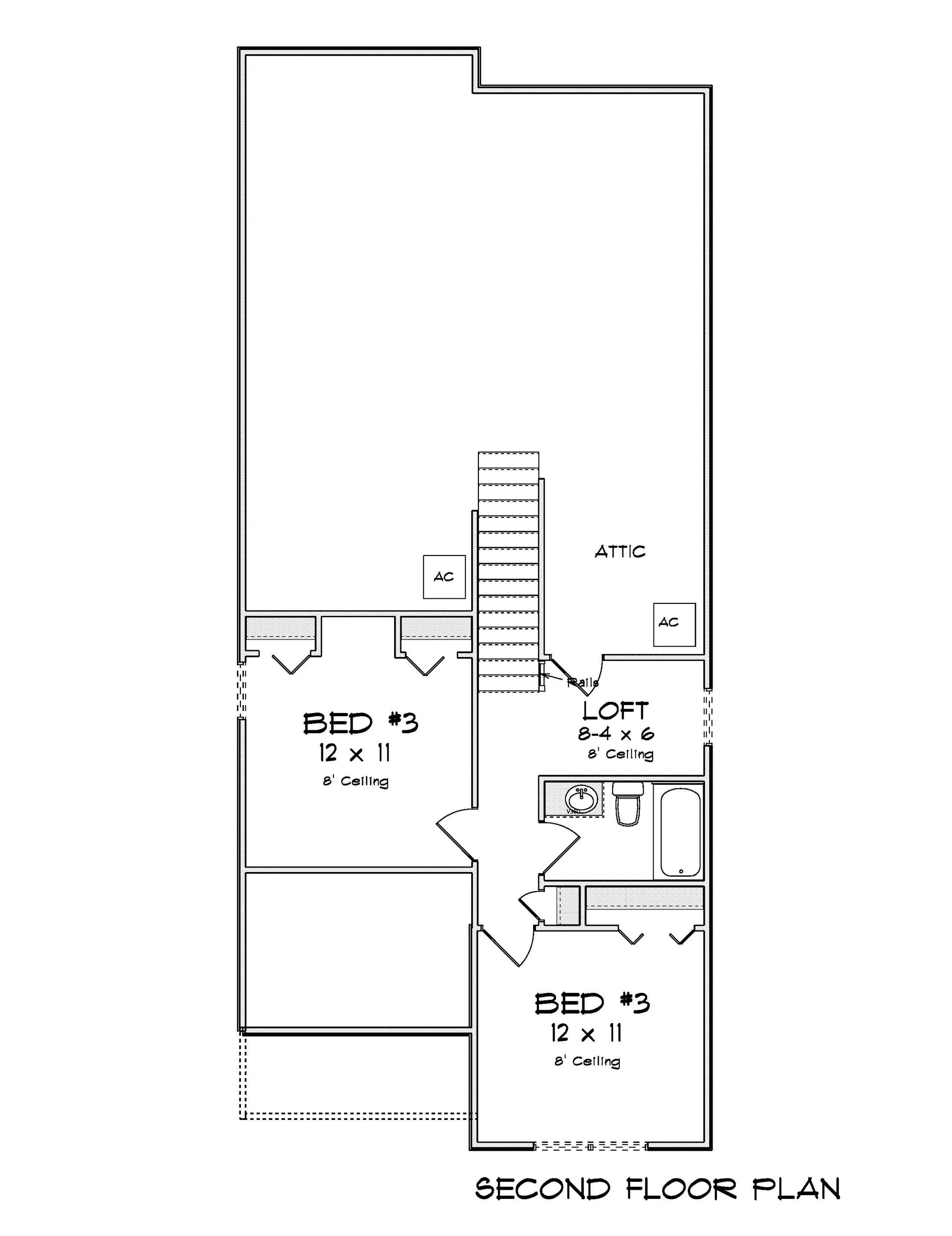 J7407-E 24599 House Second Floor Plan 4 Beds 3 Baths