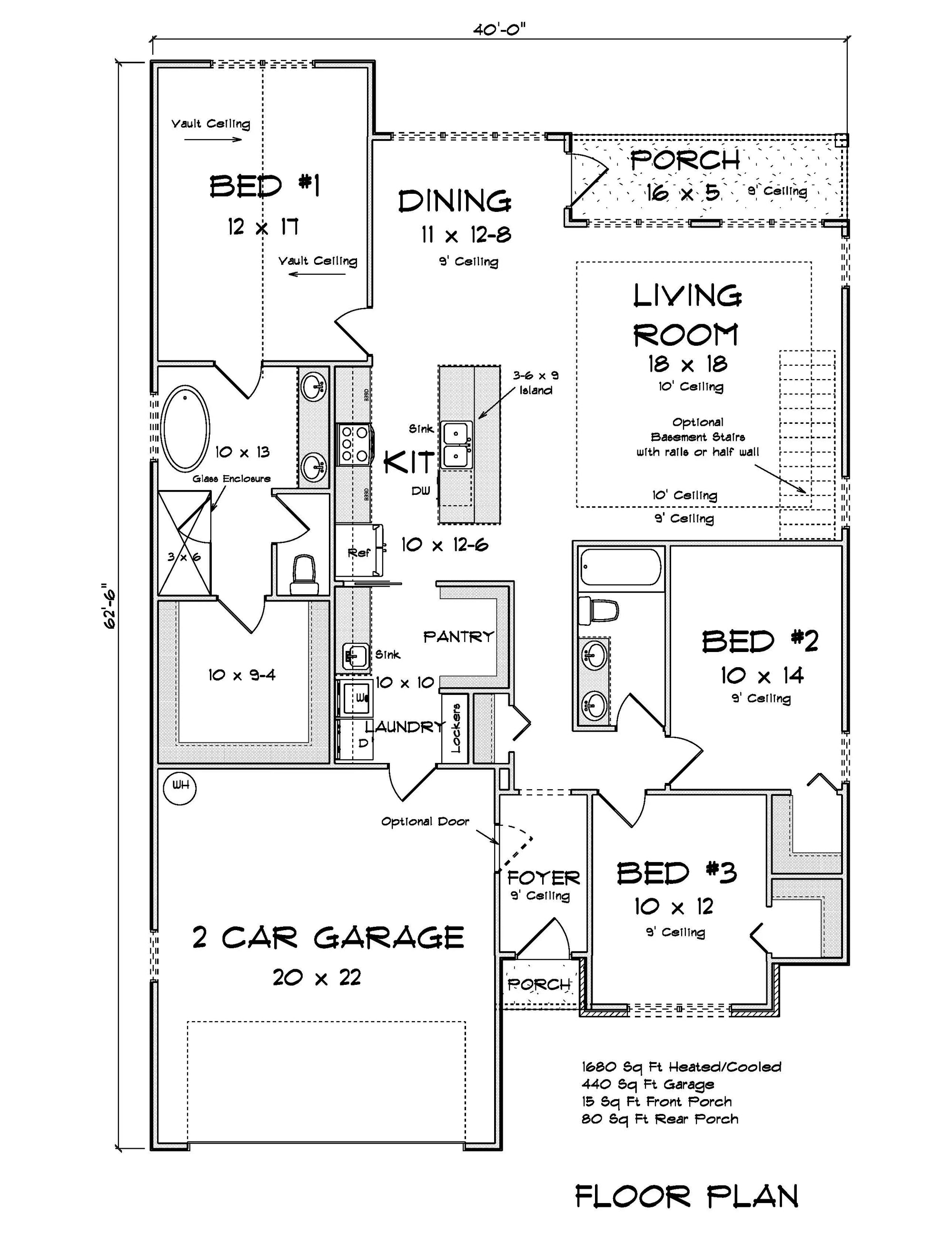 J7422-E 24602 House First Floor Plan 3 Beds 2 Baths