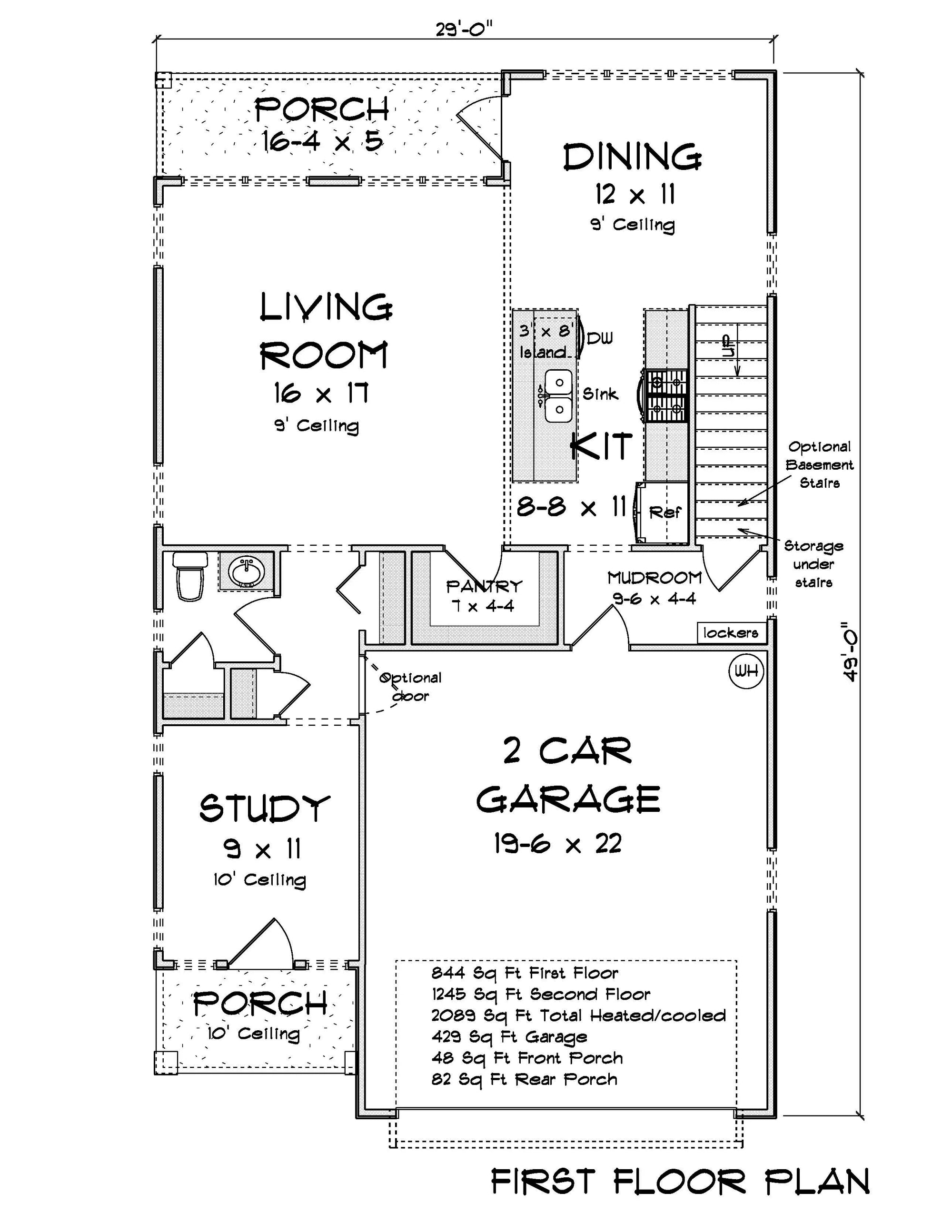 J7556-E Cottage House First Floor Plan, 4 Bedrooms, 2.5 Bathrooms | Plan 24613
