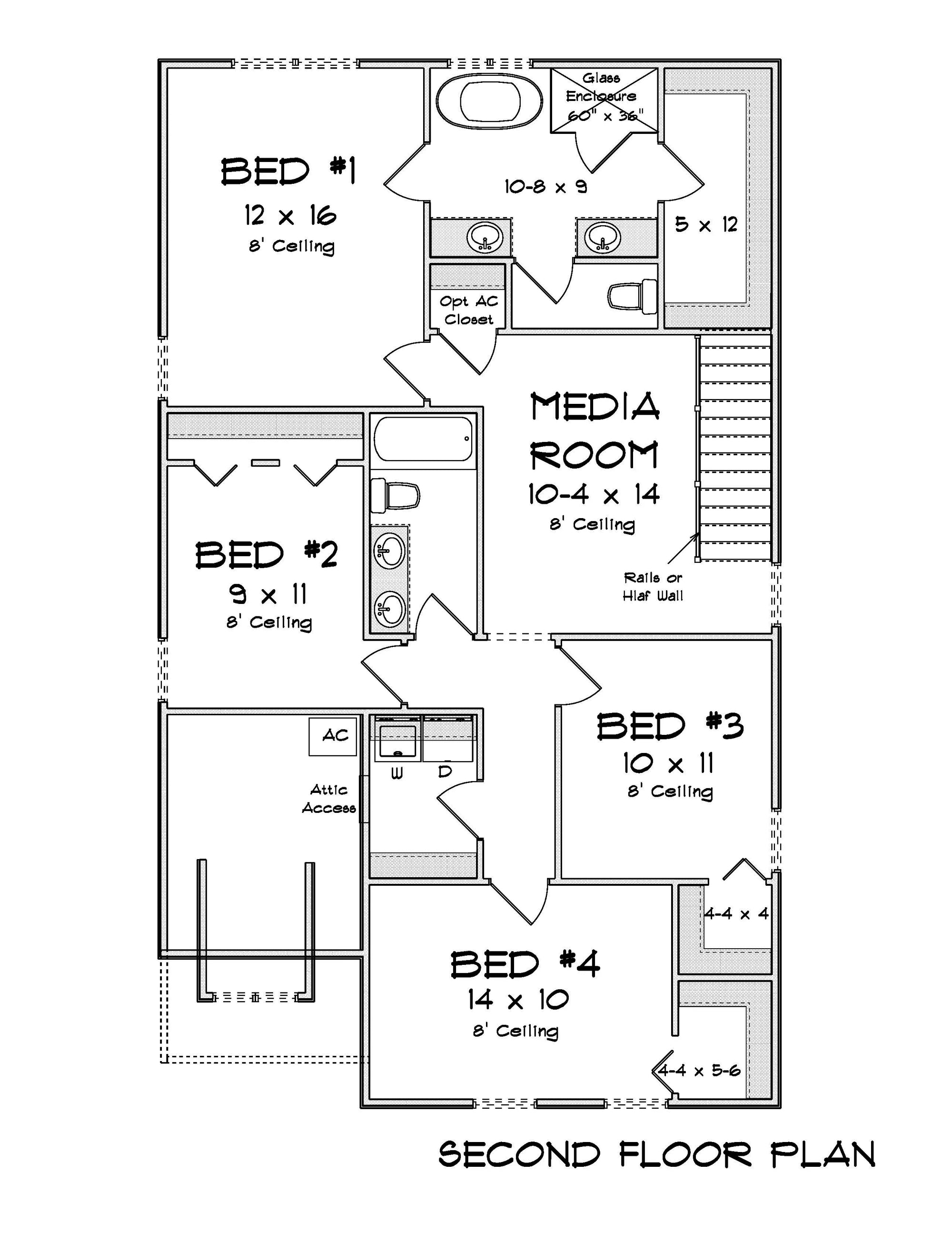 J7556-E Cottage House Second Floor Plan, 4 Bedrooms, 2.5 Bathrooms | Plan 24613