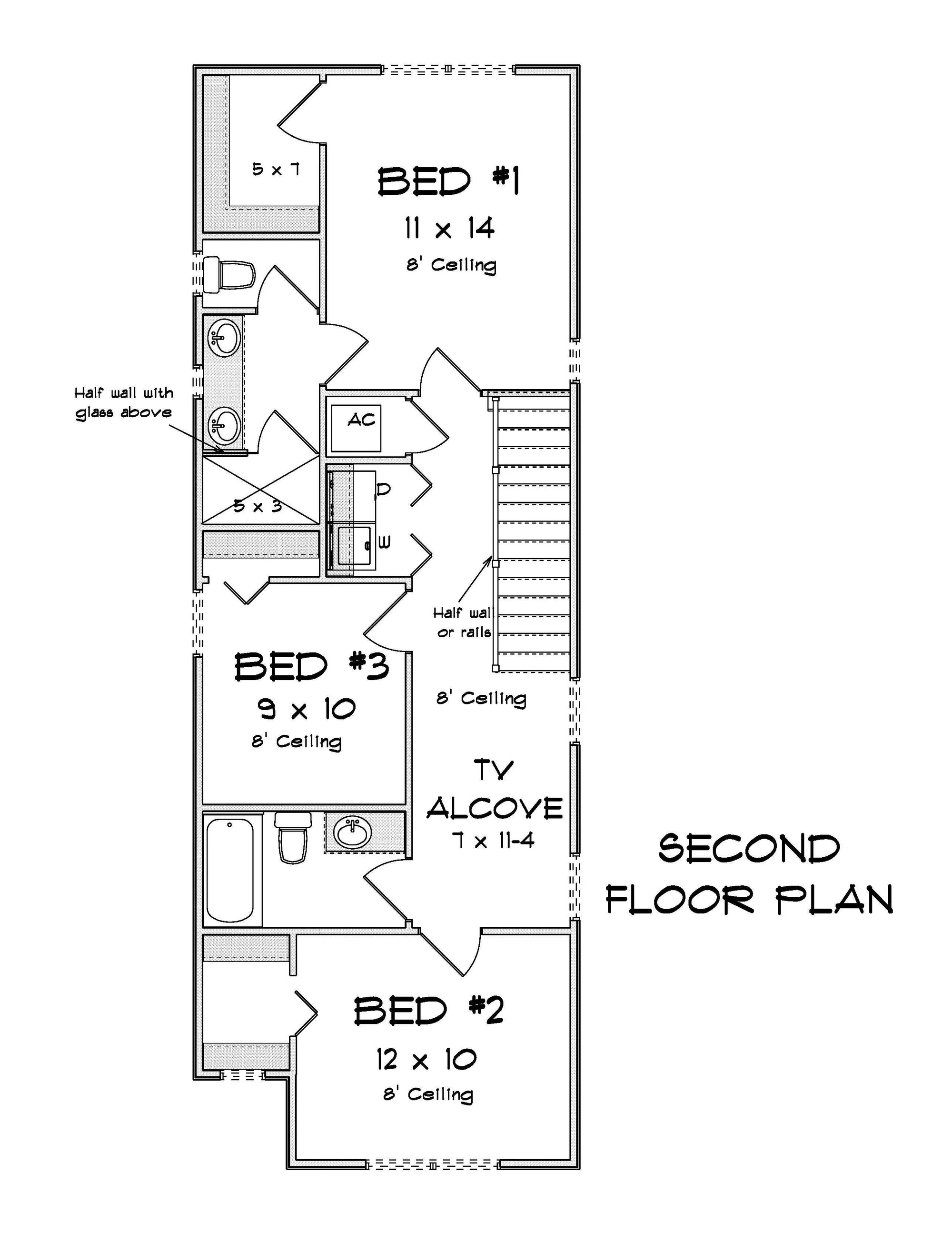 J7563-E Modern House Second Floor Plan, 4 Bedrooms, 3 Bathrooms | Plan 24619