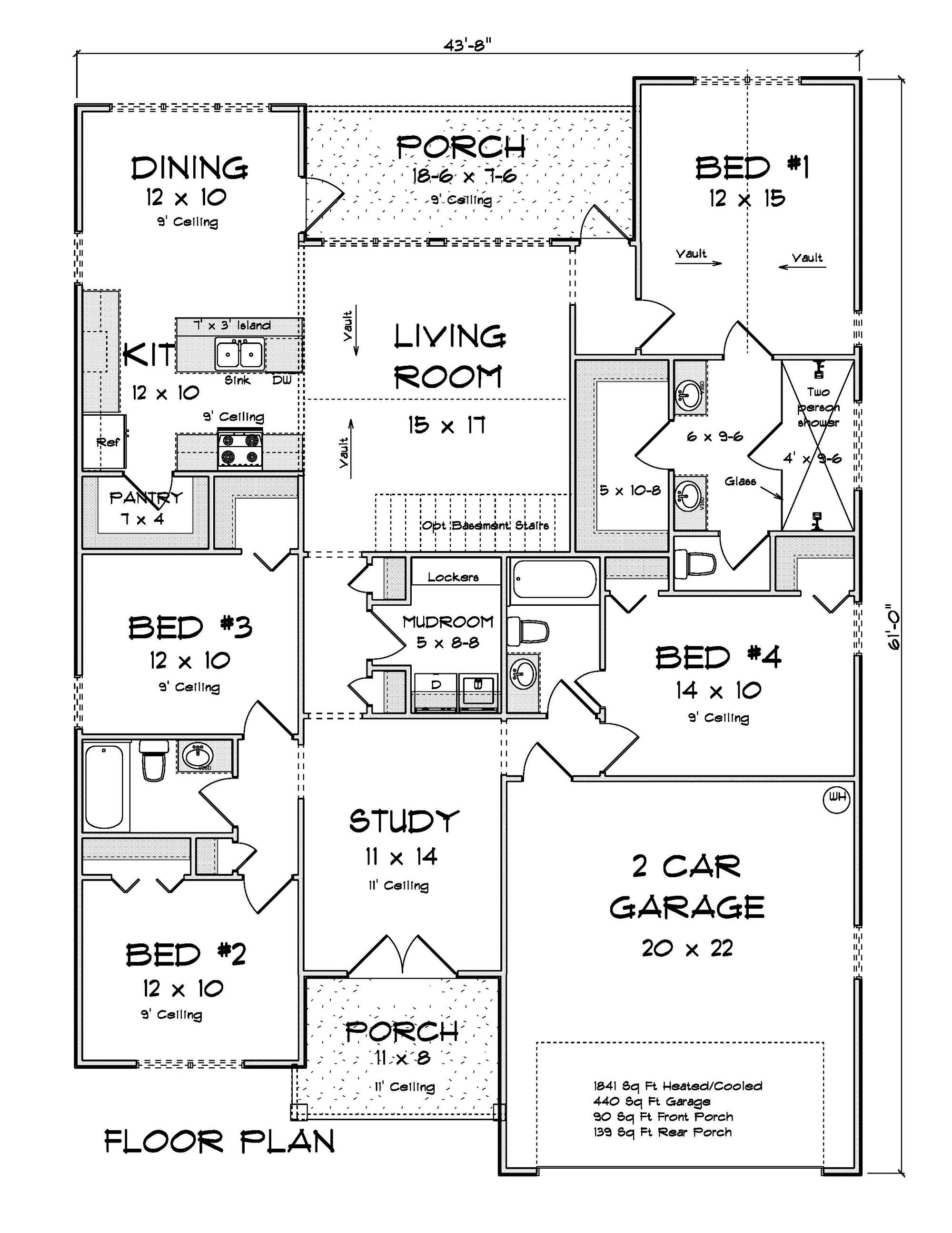 J7857-E Cottage House First Floor Plan, 4 Bedrooms, 3 Bathrooms | Silvermist 24631