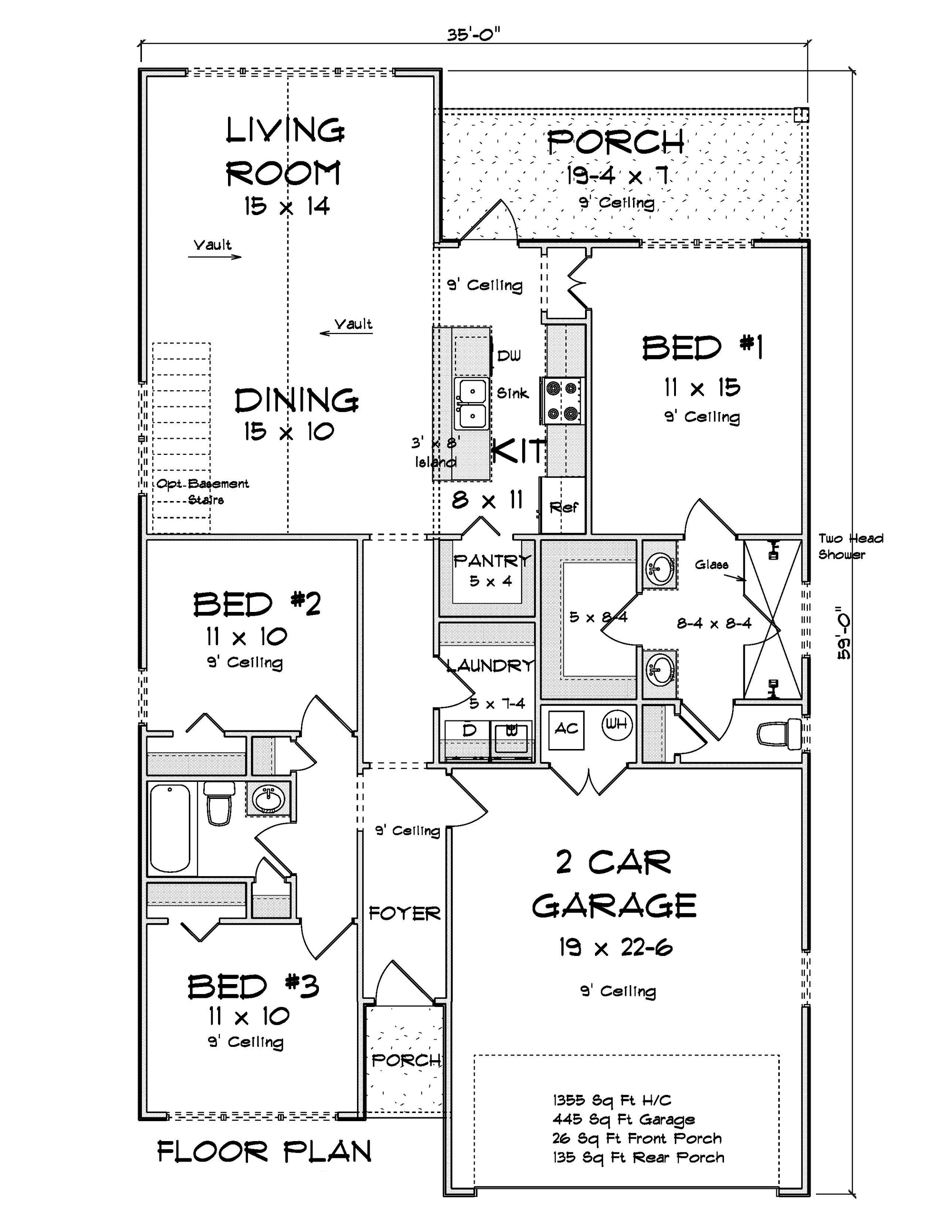 J7858-E Craftsman House First Floor Plan, 3 Bedrooms, 2 Bathrooms | Copper Creek