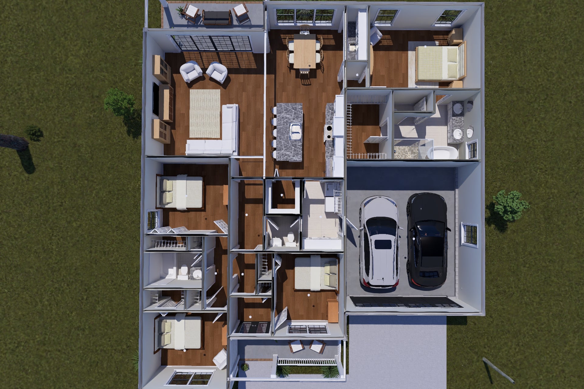 J7861-E Farmhouse House 3D Floor Plan, 4 Bedrooms, 2.5 Bathrooms | Willowbrook Haven 24635