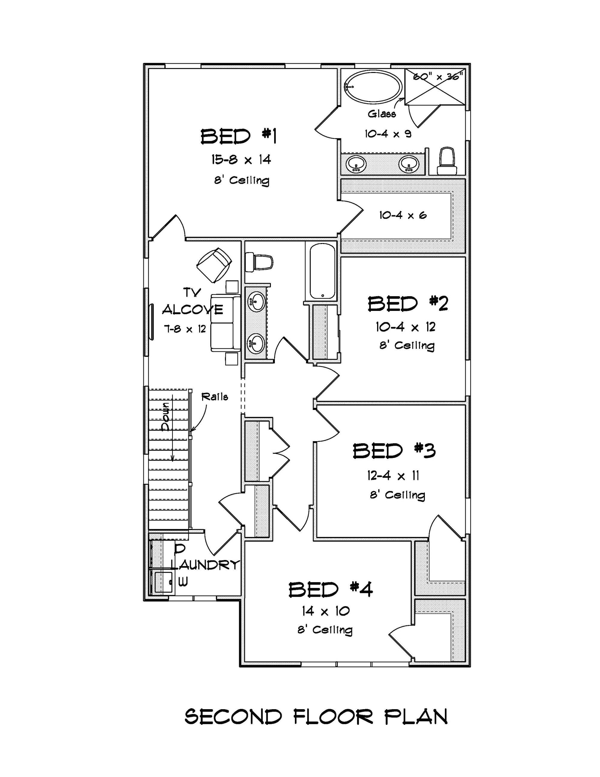 J7864-E Contemporary House Second Floor Plan, 4 Bedrooms, 2.5 Bathrooms | Riverglade 24638